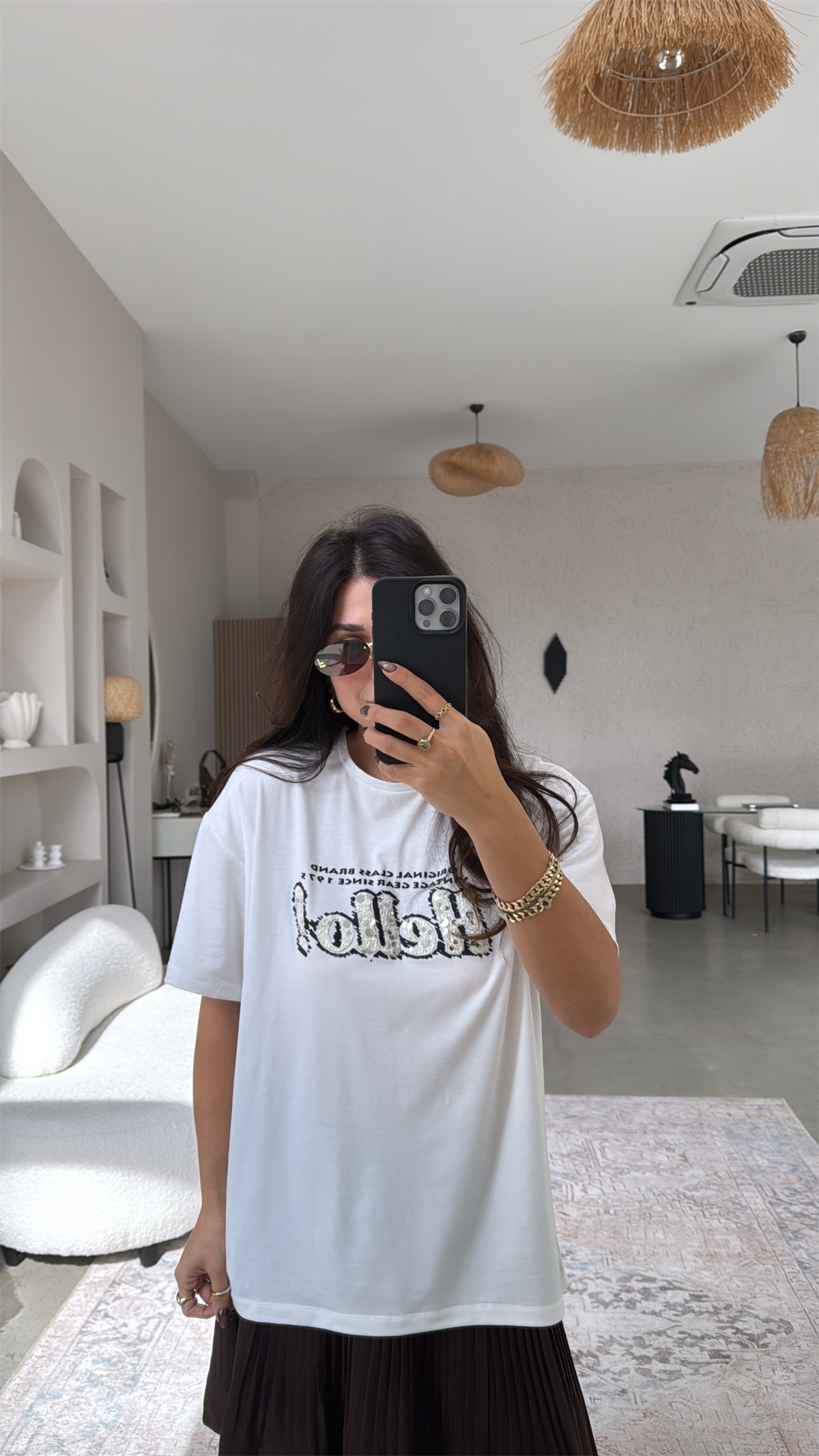 Hello Nakışlı Ve Payetli Pamuk Tshirt