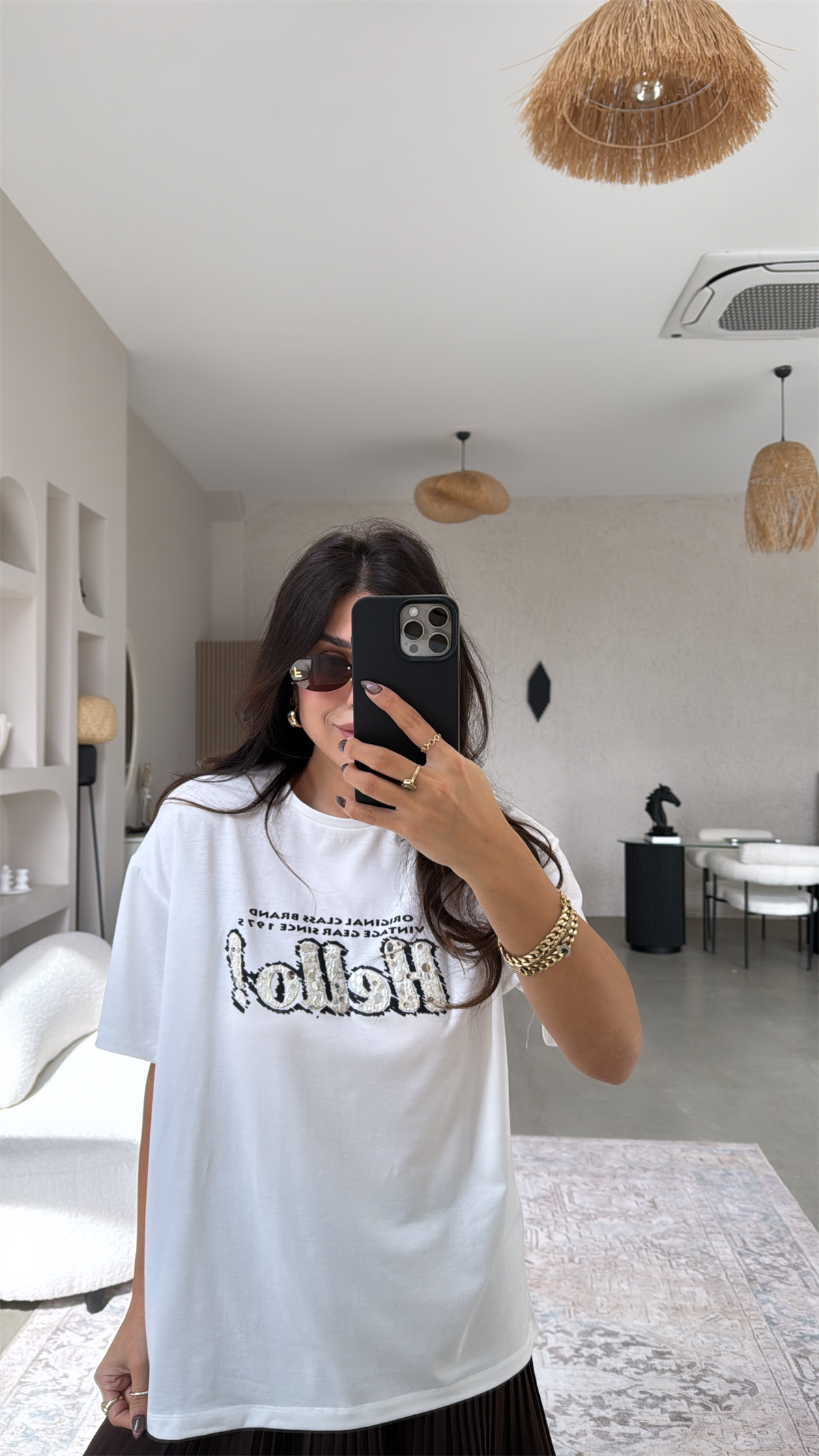 Hello Nakışlı Ve Payetli Pamuk Tshirt