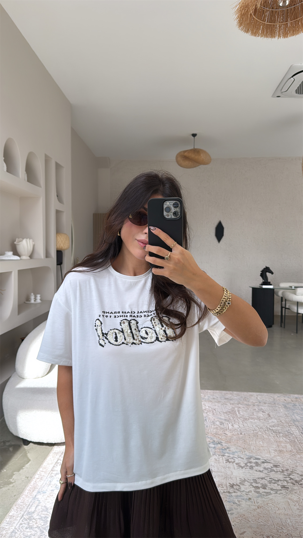 Hello Nakışlı Ve Payetli Pamuk Tshirt