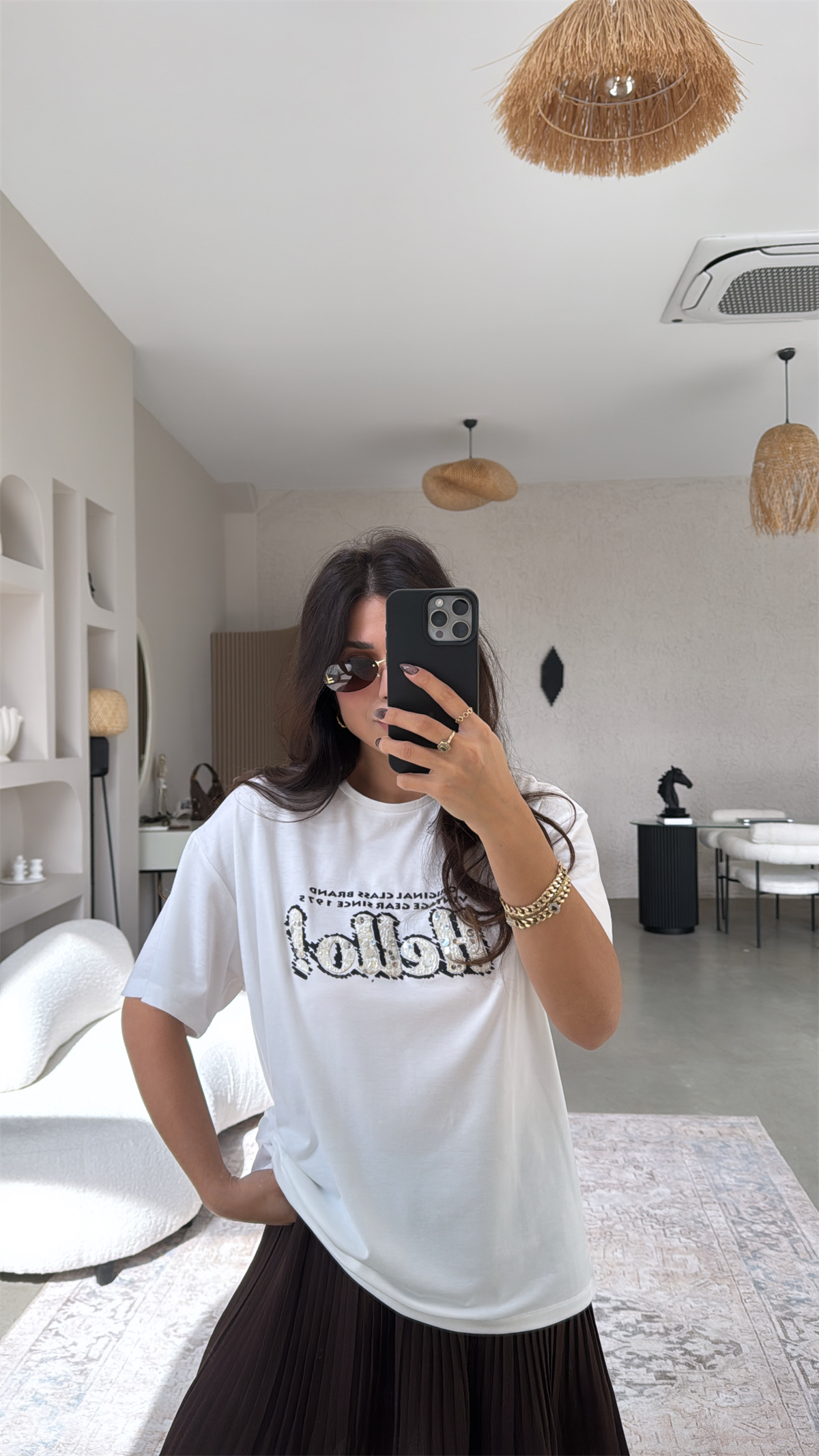 Hello Nakışlı Ve Payetli Pamuk Tshirt