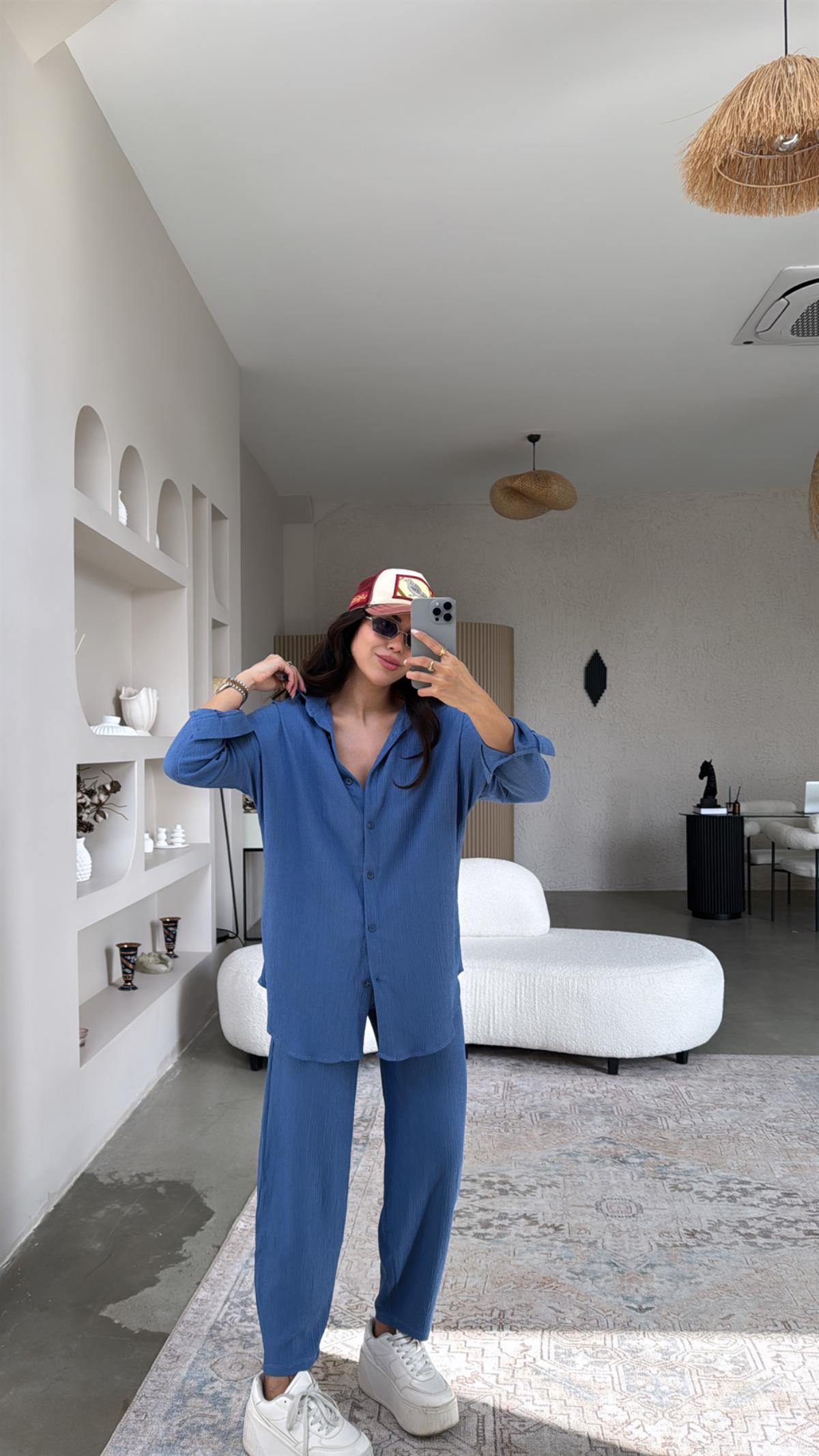 İndigo Bürümcük Gömlek Pantolon Takım