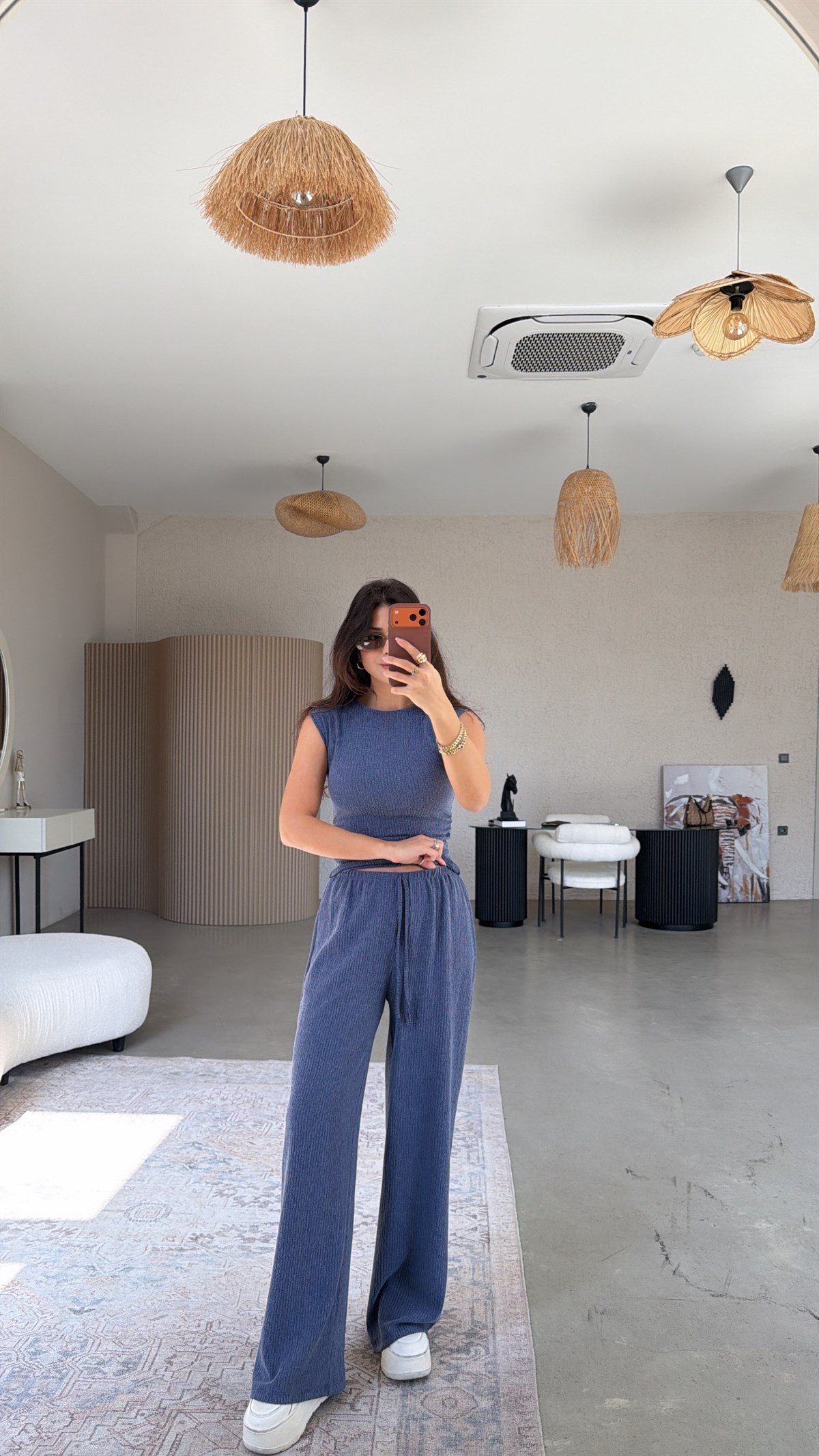 İndigo Büzgü Detaylı Bürümcük Takım