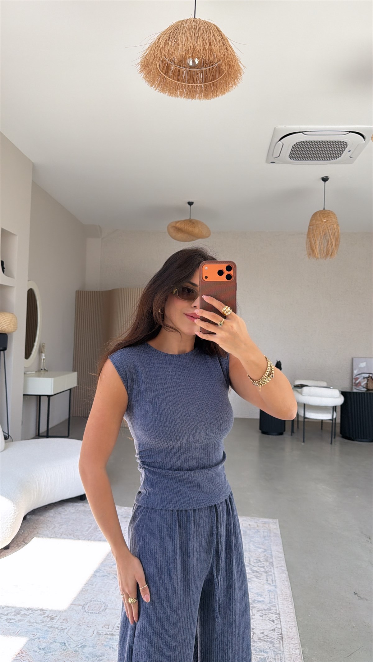 İndigo Büzgü Detaylı Bürümcük Takım