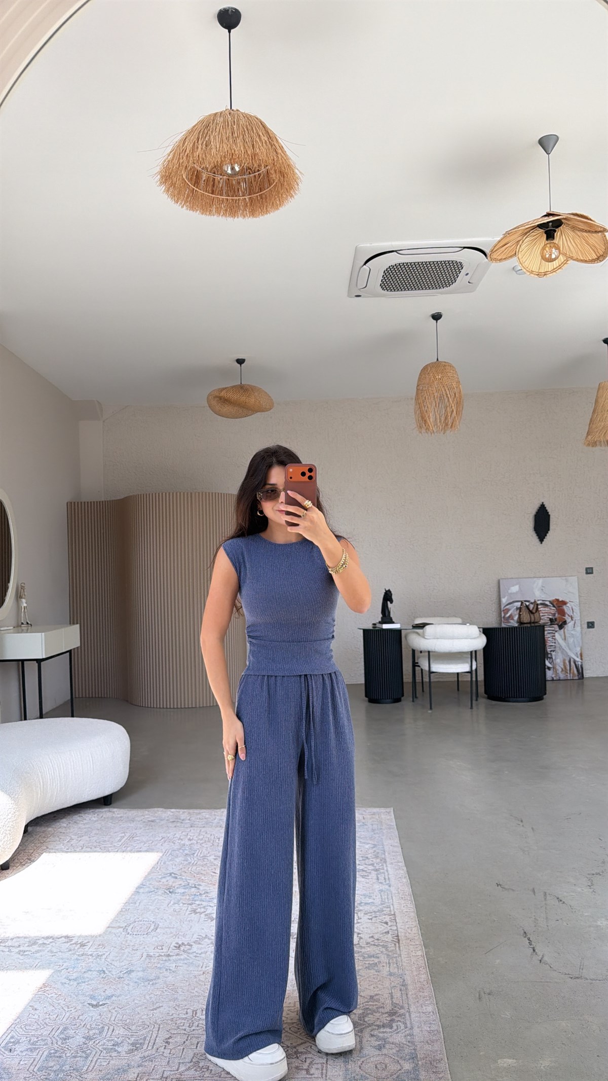 İndigo Büzgü Detaylı Bürümcük Takım