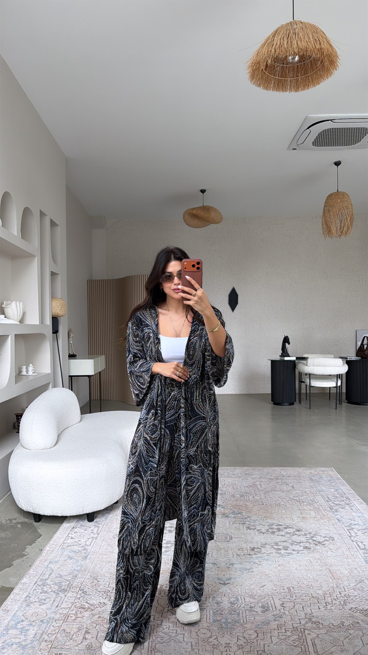 İndigo Desenli Bürümcük Kimonolu Takım