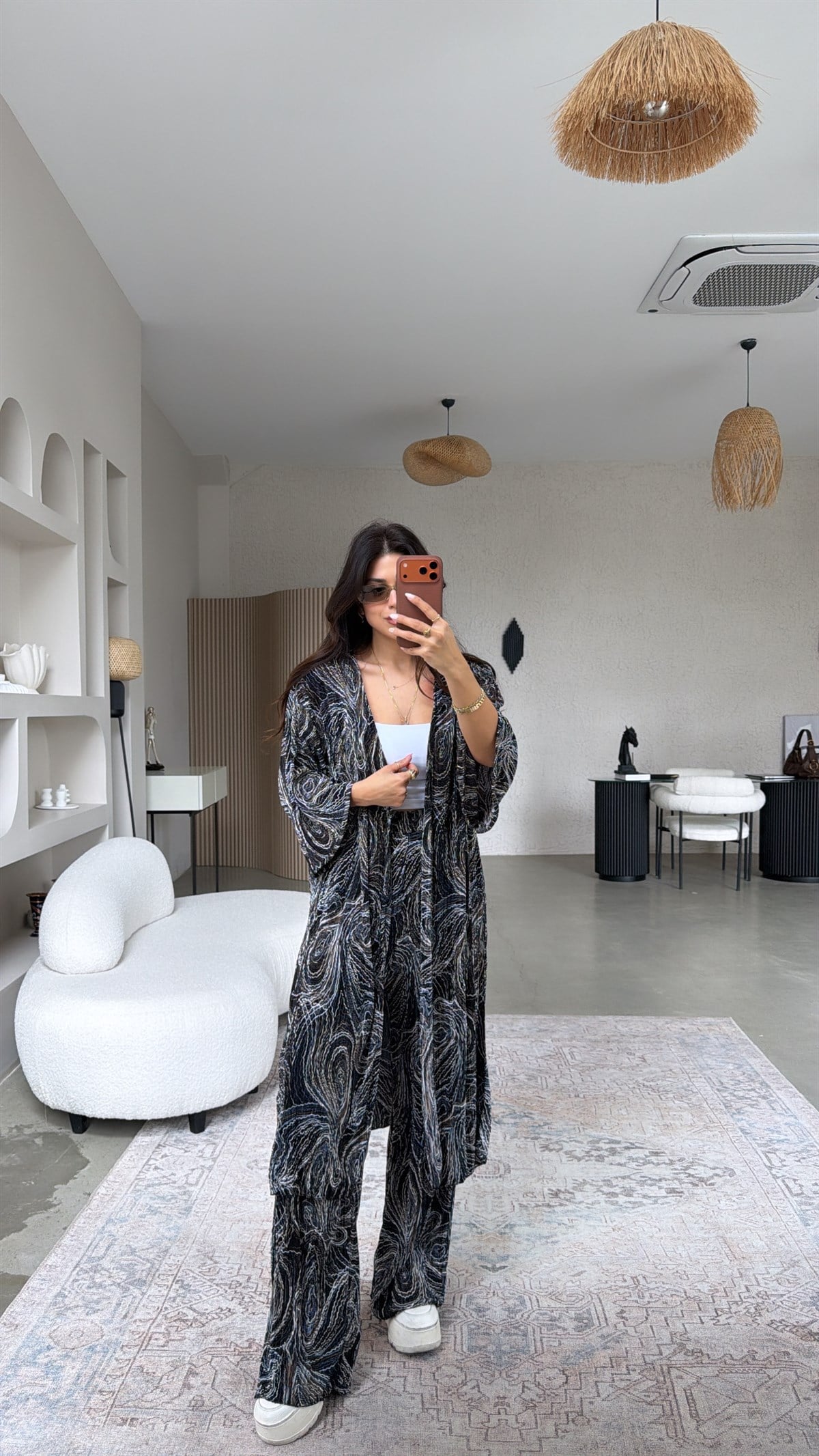 İndigo Desenli Bürümcük Kimonolu Takım