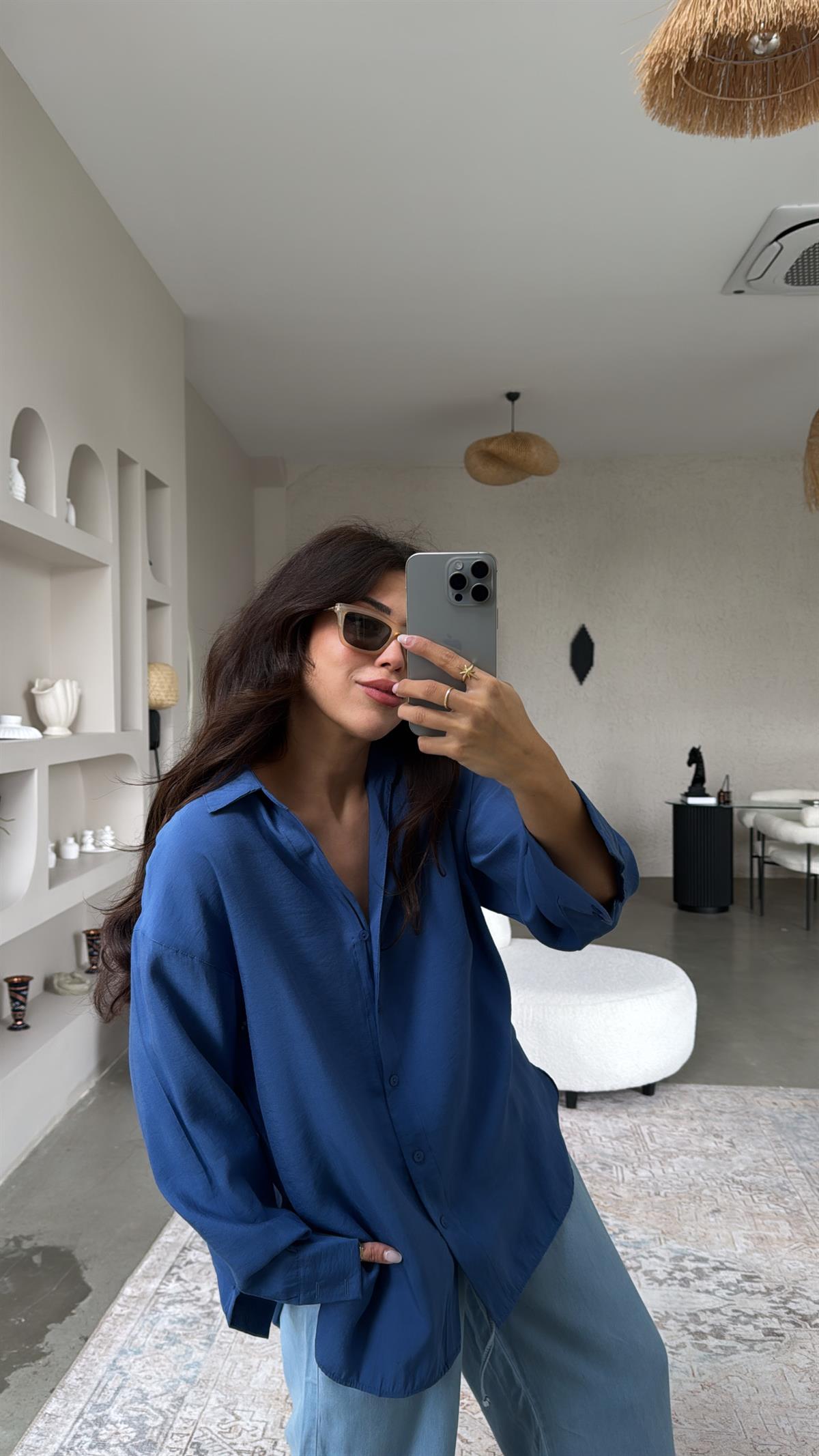 İndigo Dokuma Modal Gömlek