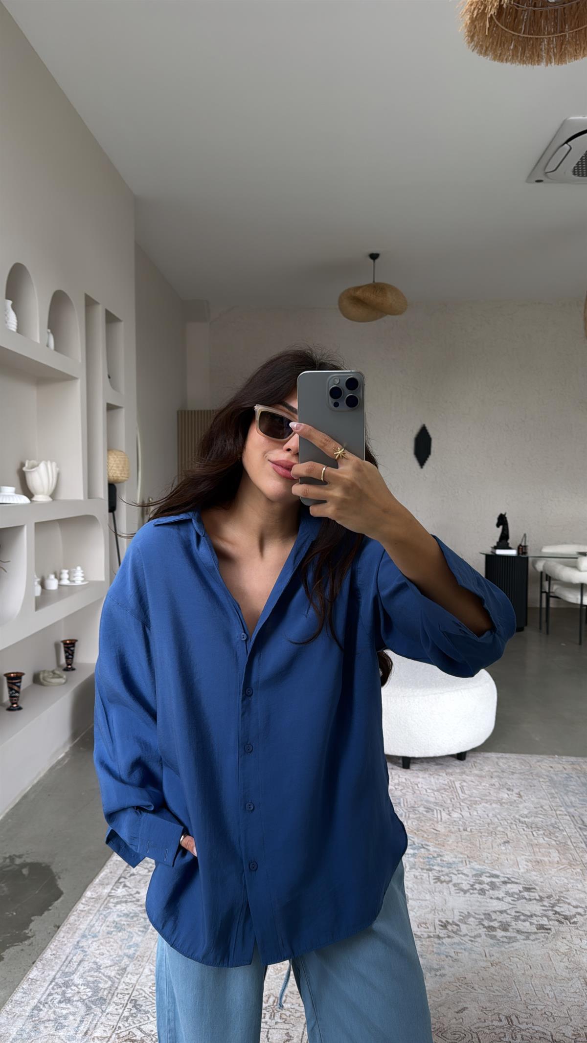 İndigo Dokuma Modal Gömlek