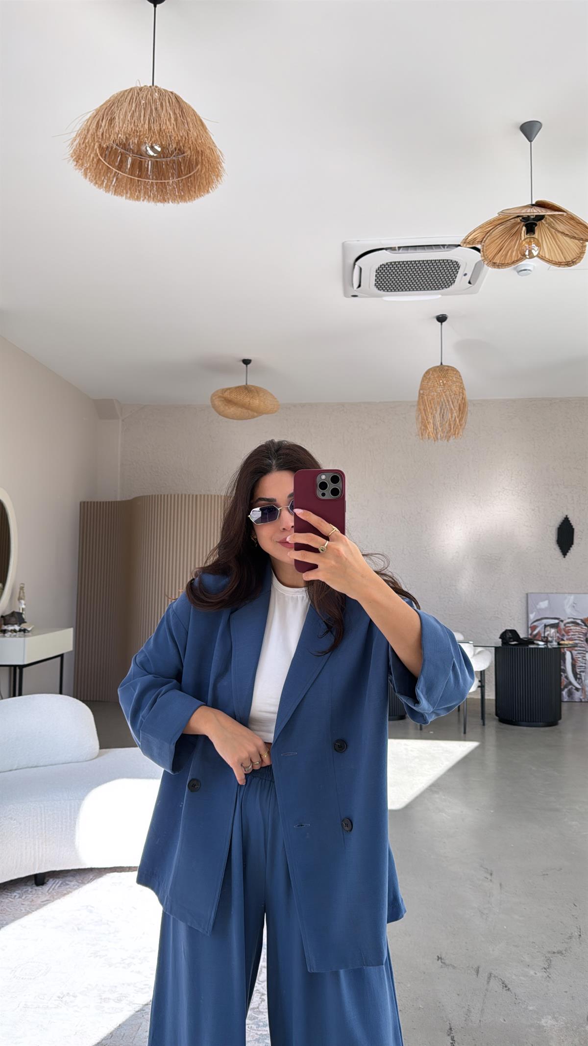 İndigo Tensel Ceketli Premium Takım