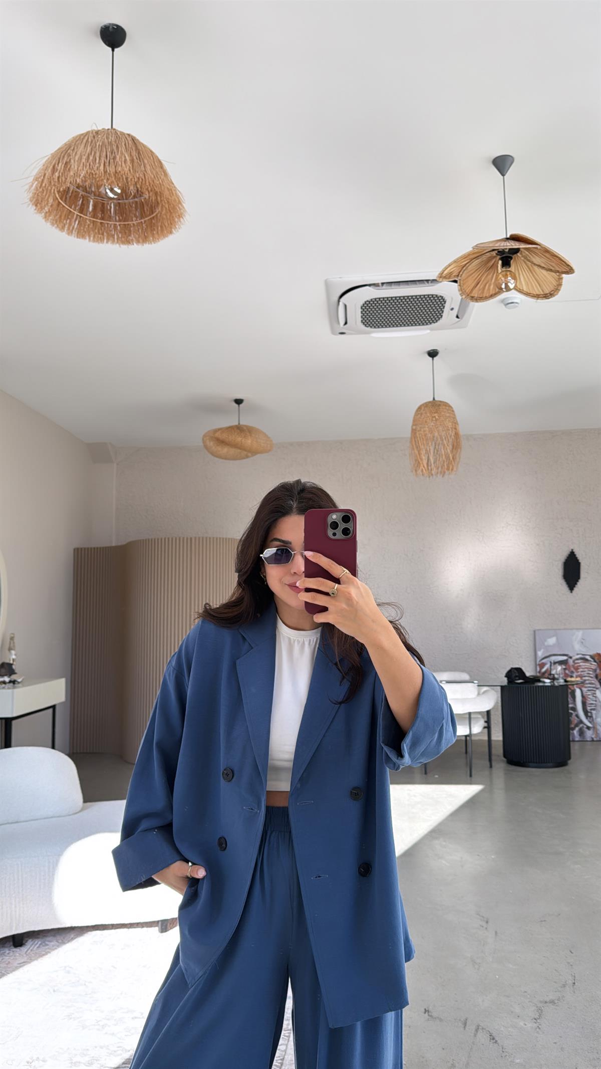 İndigo Tensel Ceketli Premium Takım