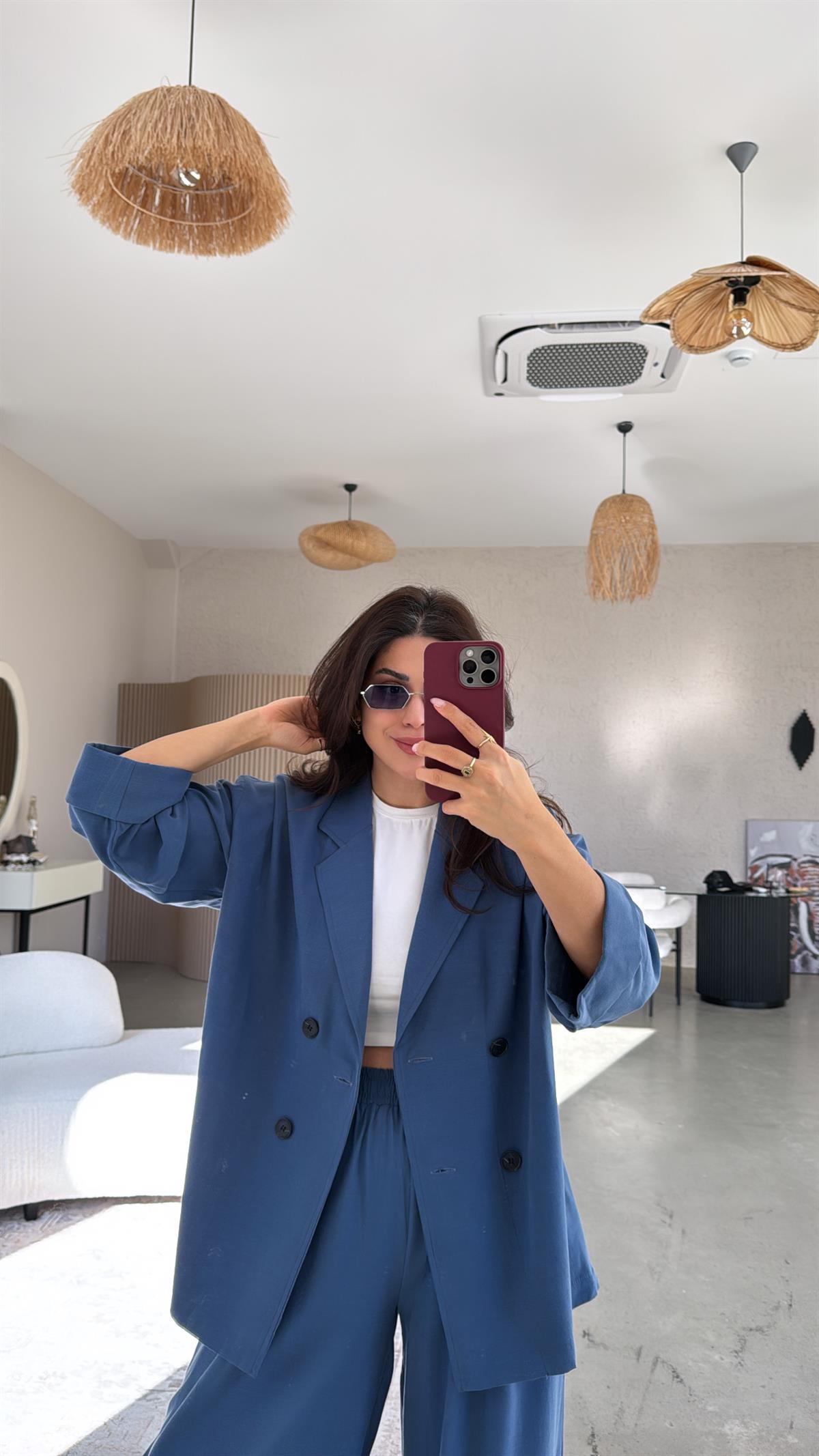 İndigo Tensel Ceketli Premium Takım