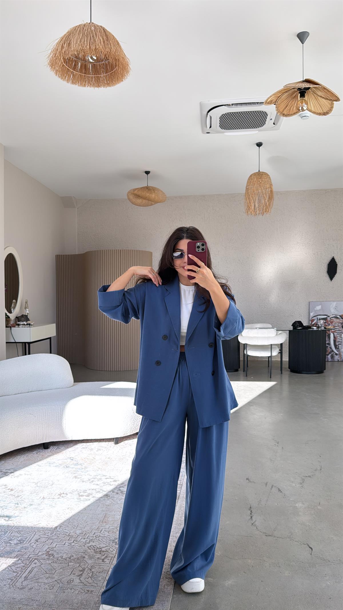 İndigo Tensel Ceketli Premium Takım