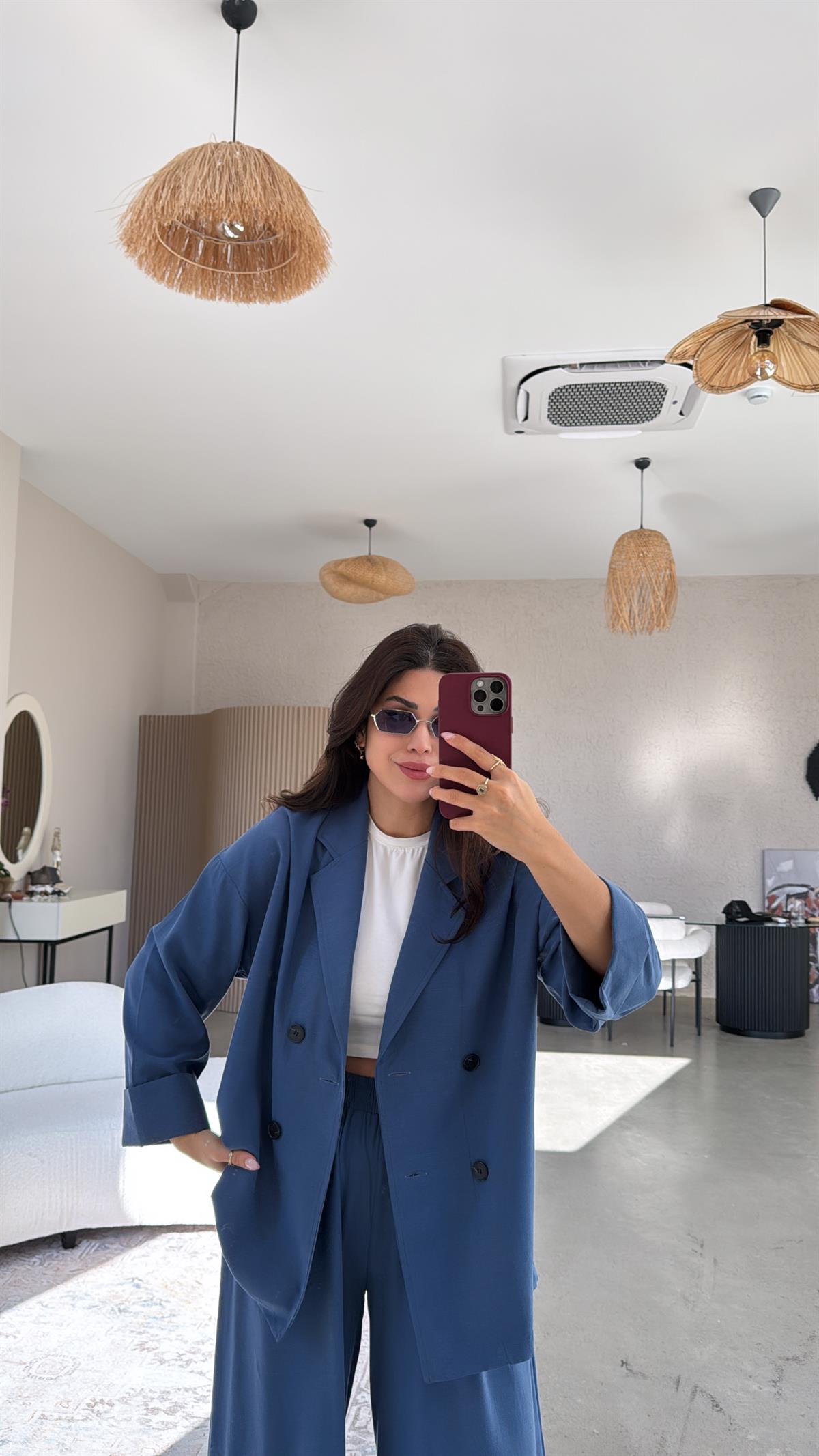 İndigo Tensel Ceketli Premium Takım