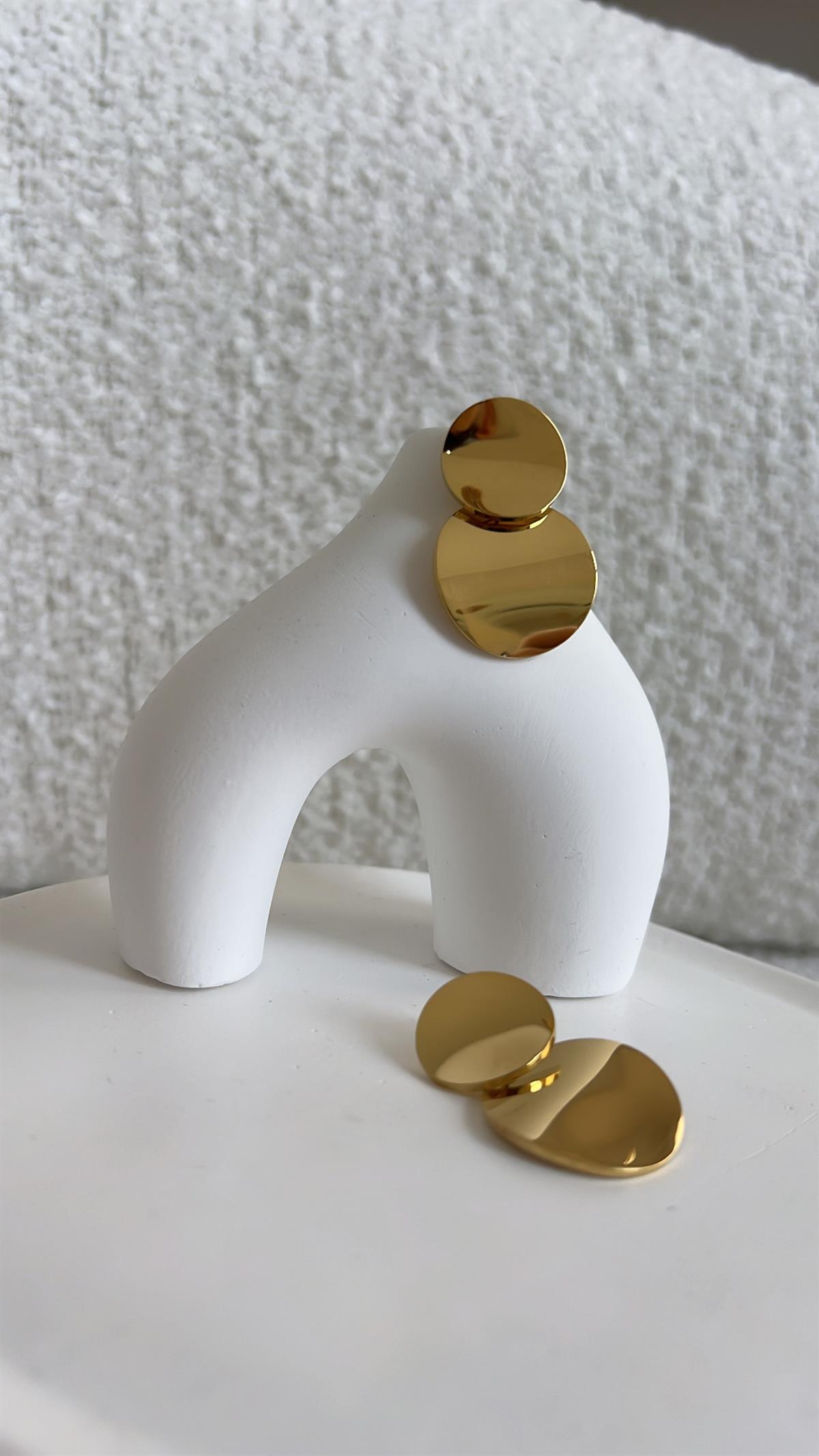 İthal Gold Çift Kat Plaka Küpe