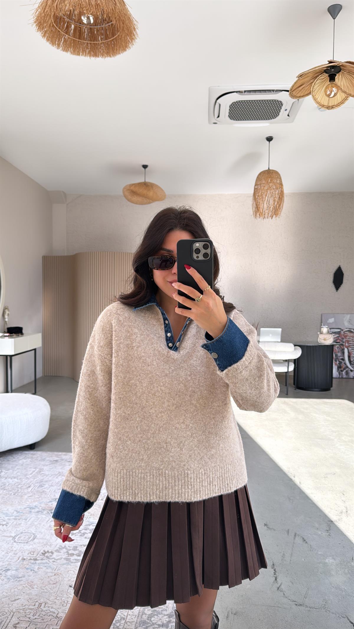 Jean Detaylı Yumoş Kazak