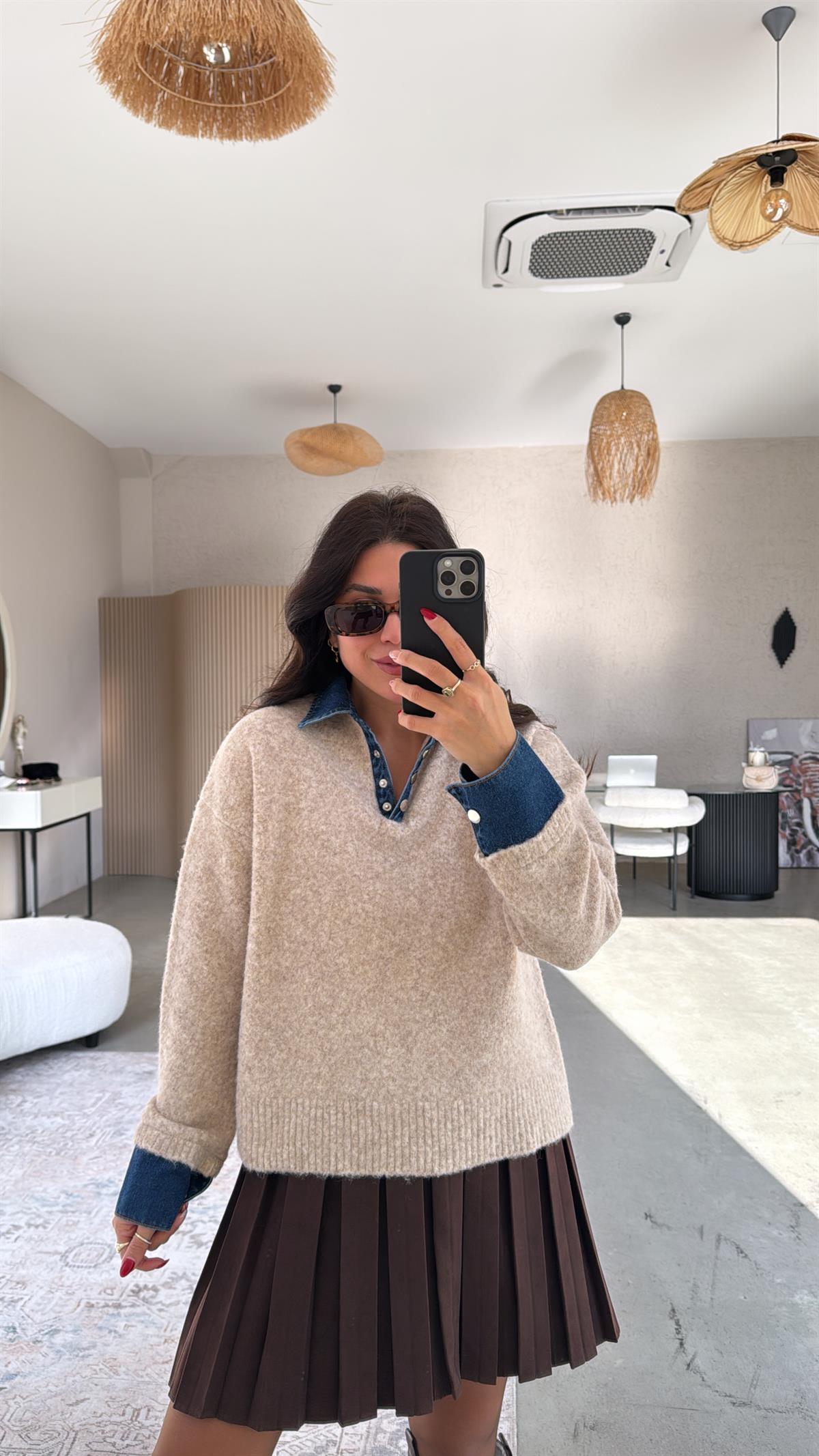 Jean Detaylı Yumoş Kazak