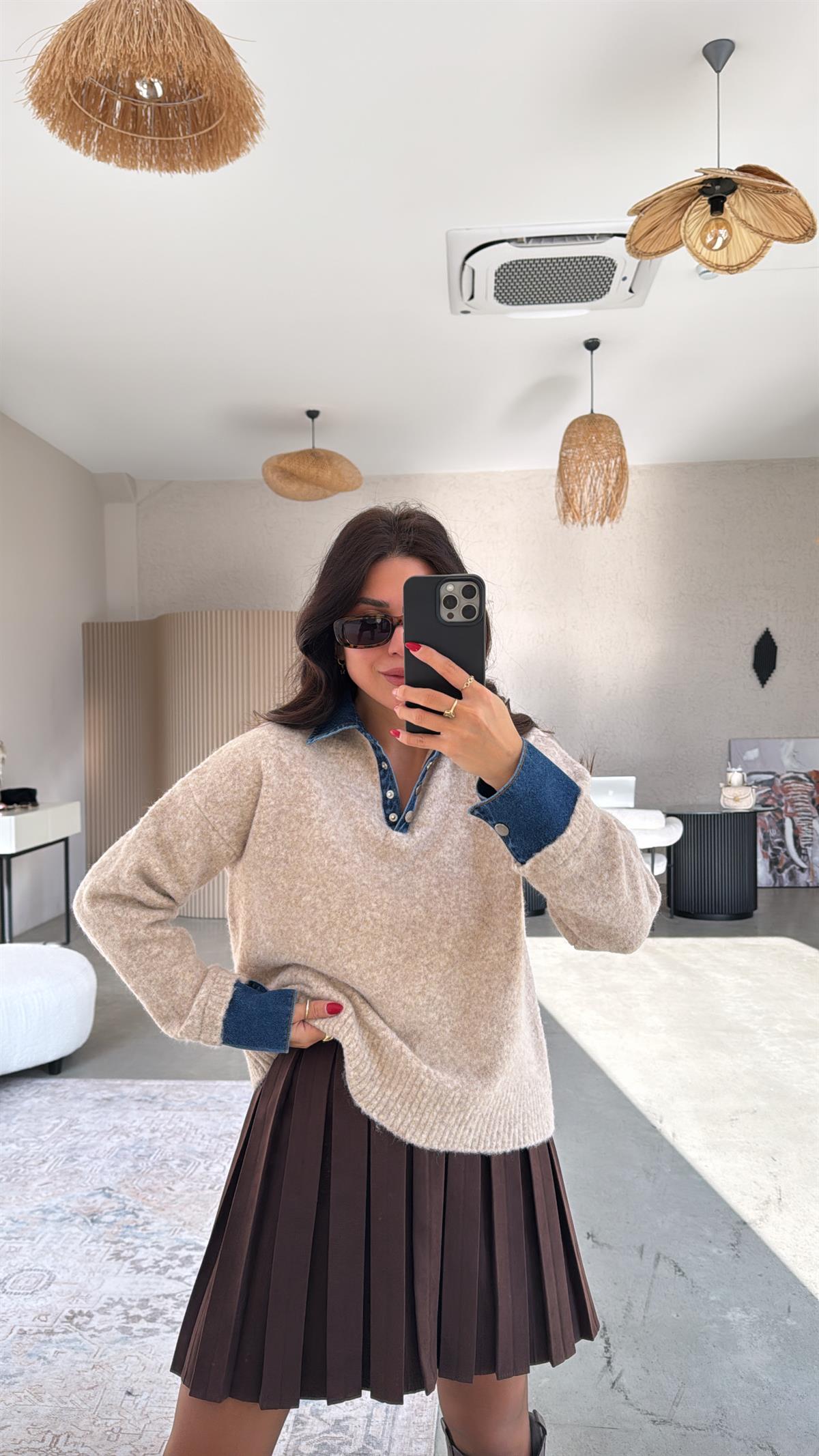 Jean Detaylı Yumoş Kazak