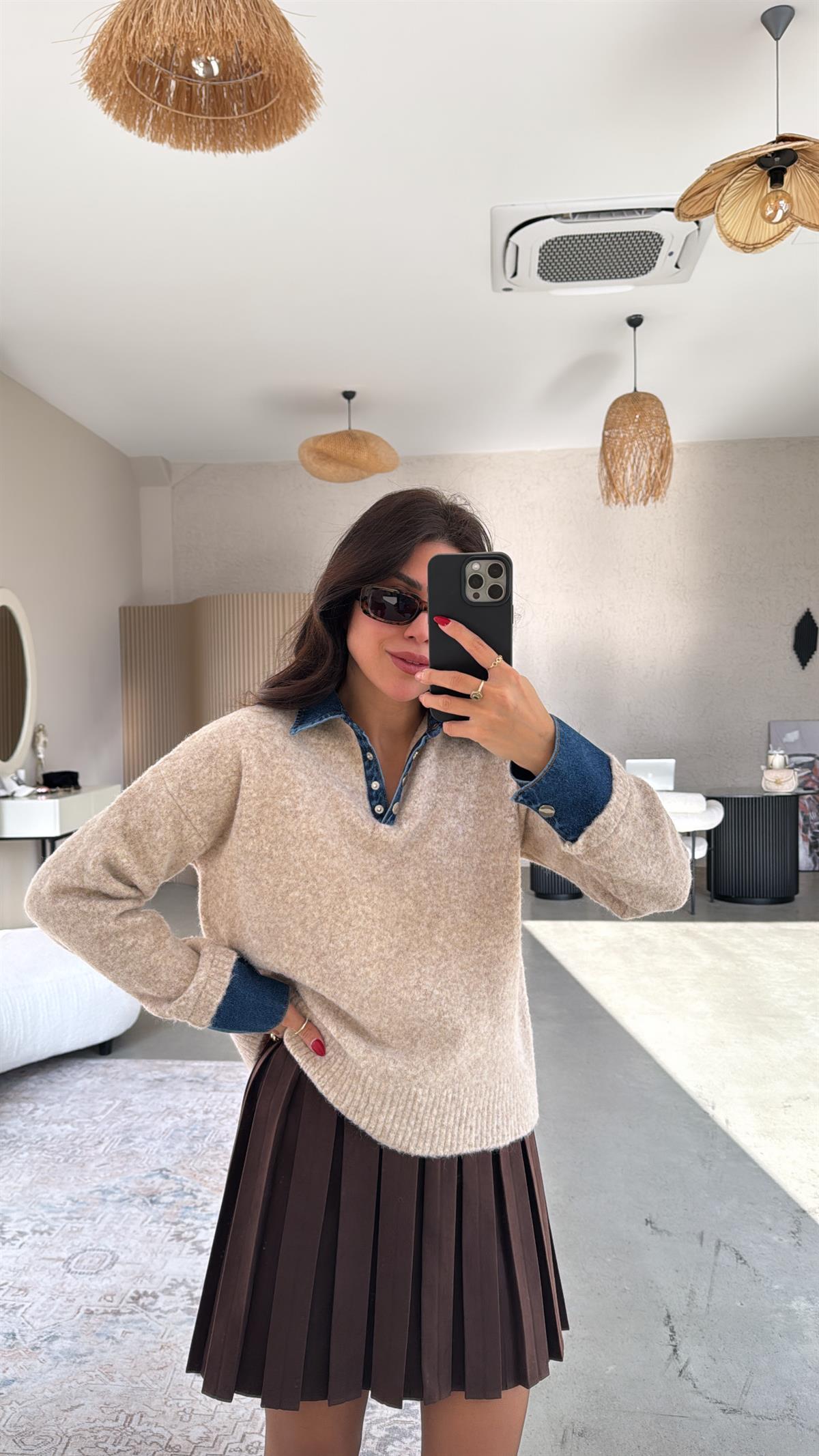 Jean Detaylı Yumoş Kazak