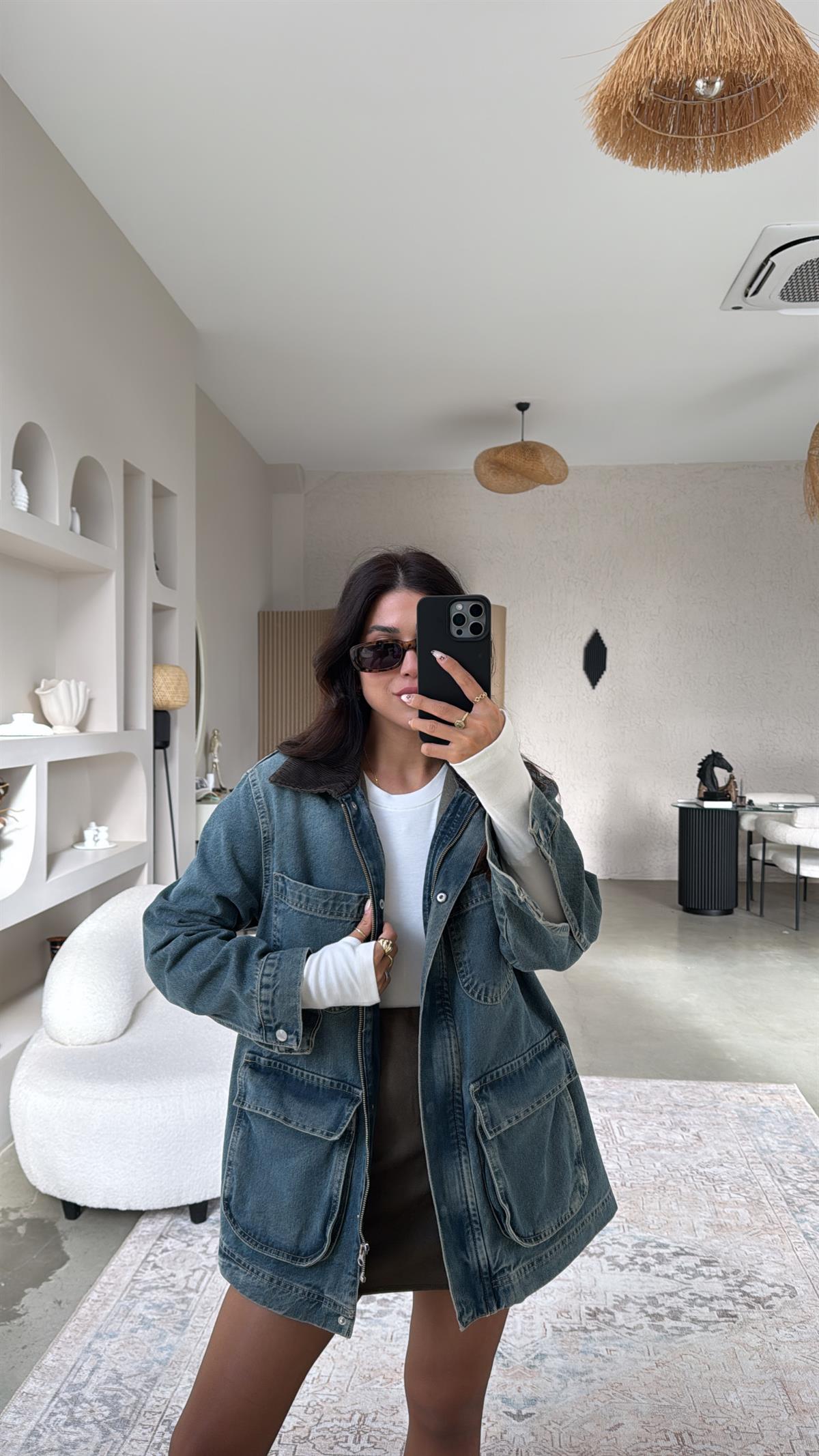 Kadife Yakalı Premium Denim Ceket