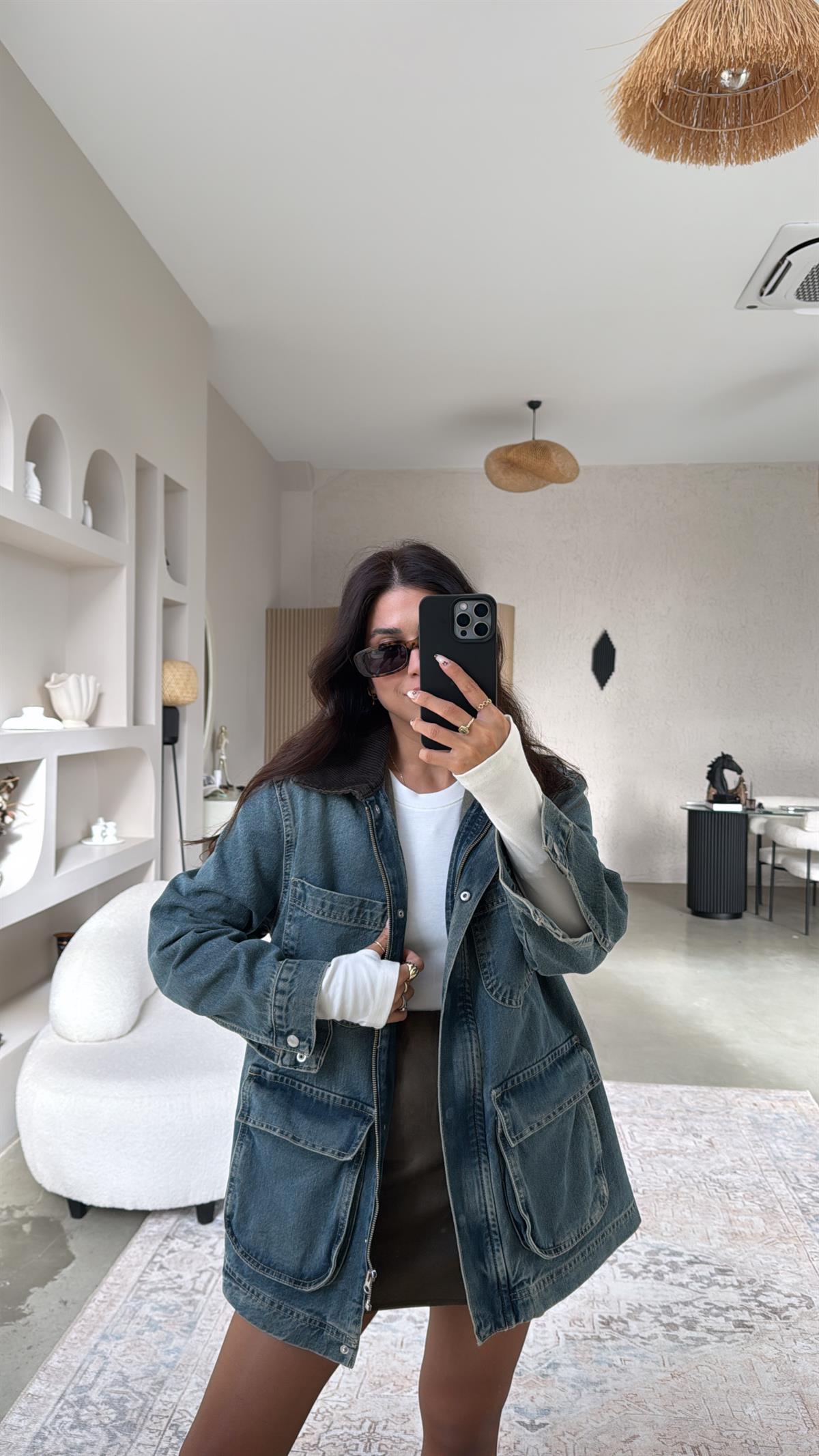Kadife Yakalı Premium Denim Ceket