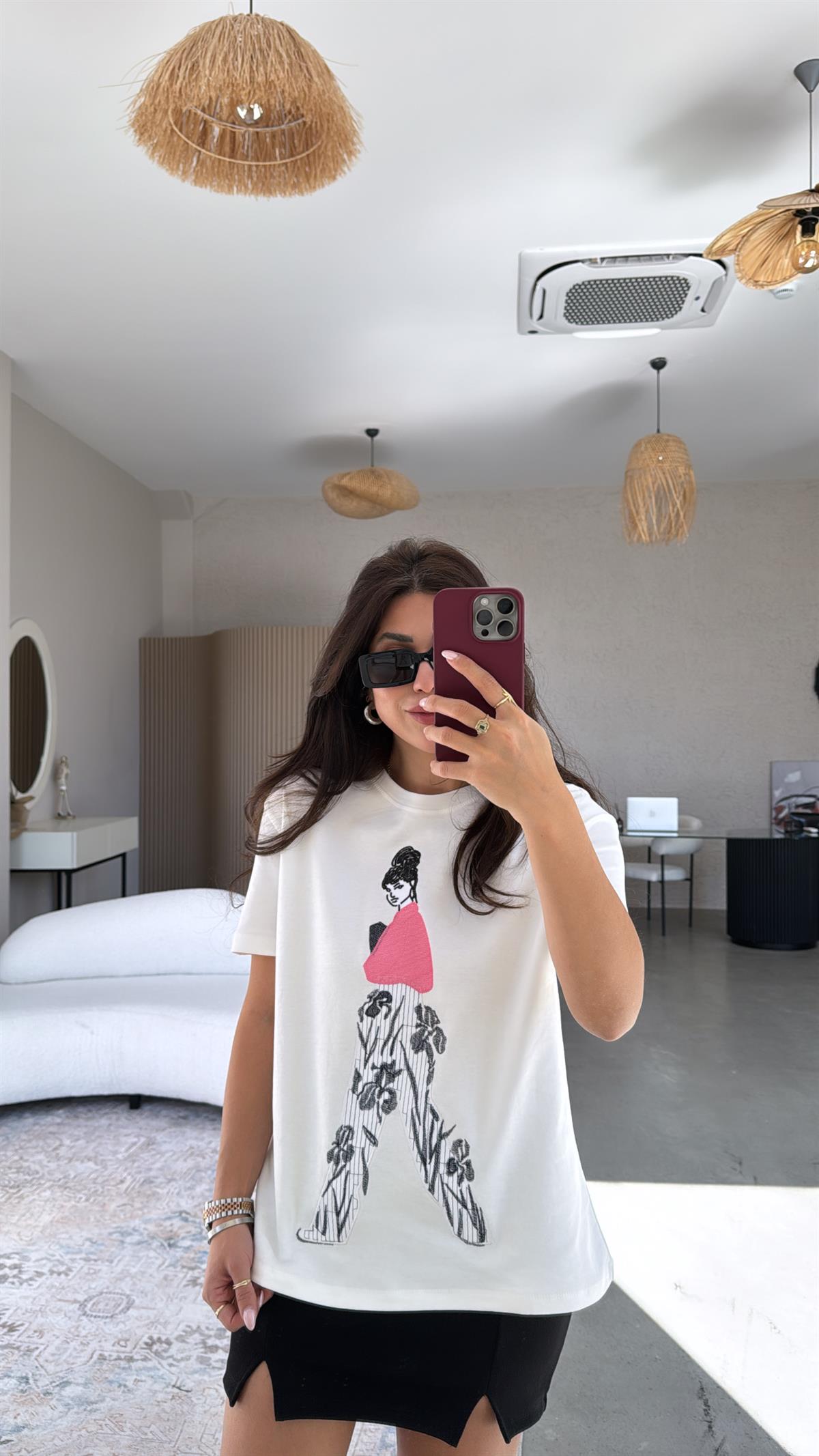 Kadın Nakışlı Pamuklu Tshirt