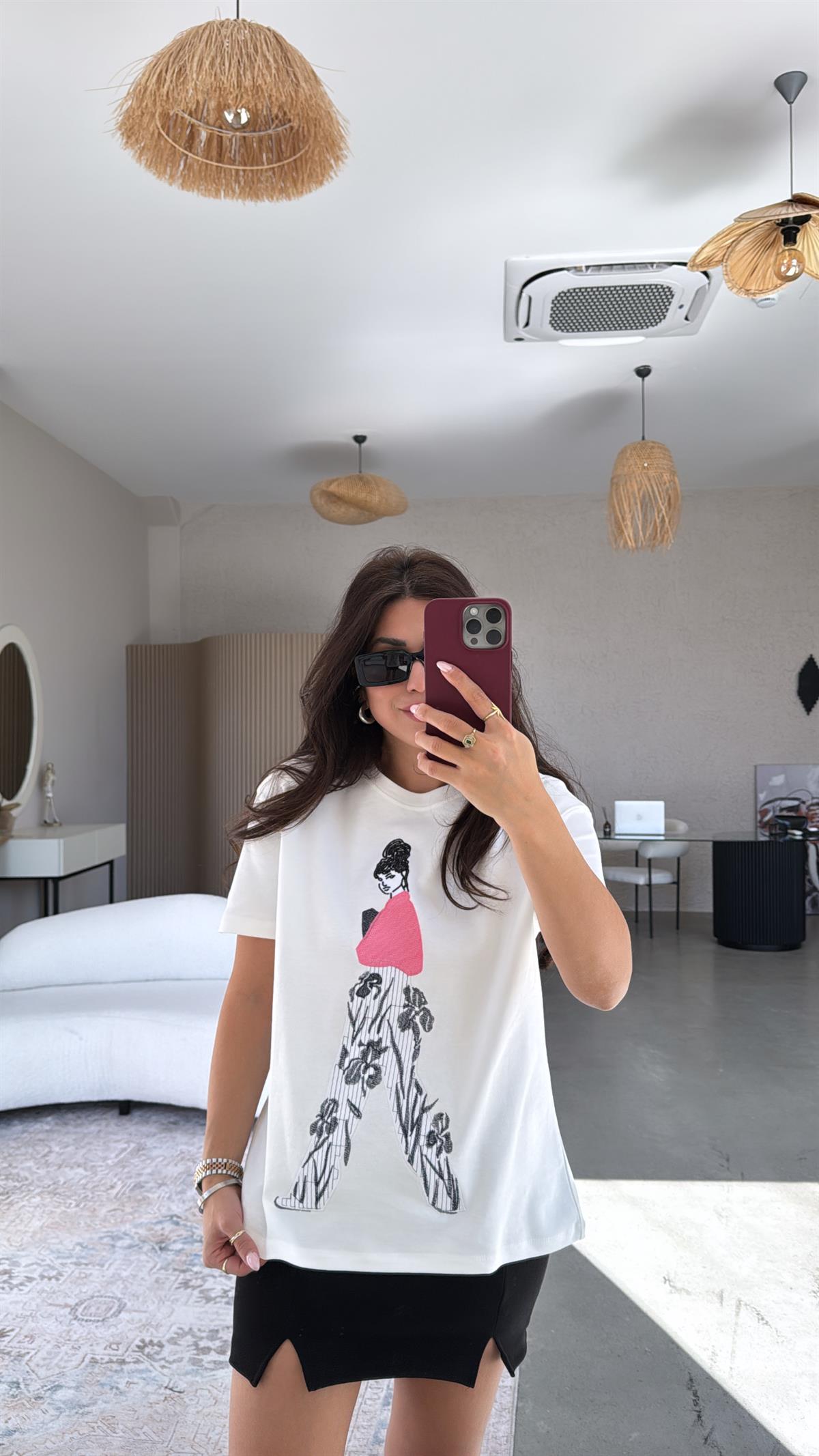 Kadın Nakışlı Pamuklu Tshirt