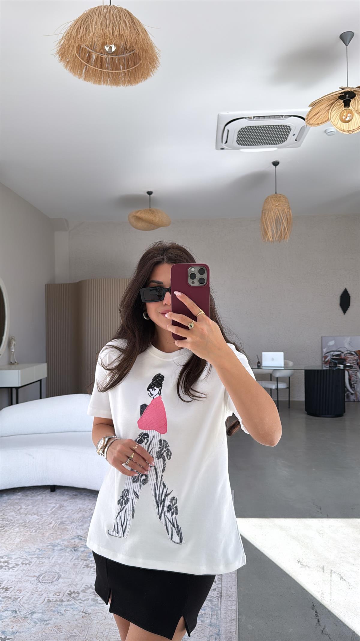 Kadın Nakışlı Pamuklu Tshirt