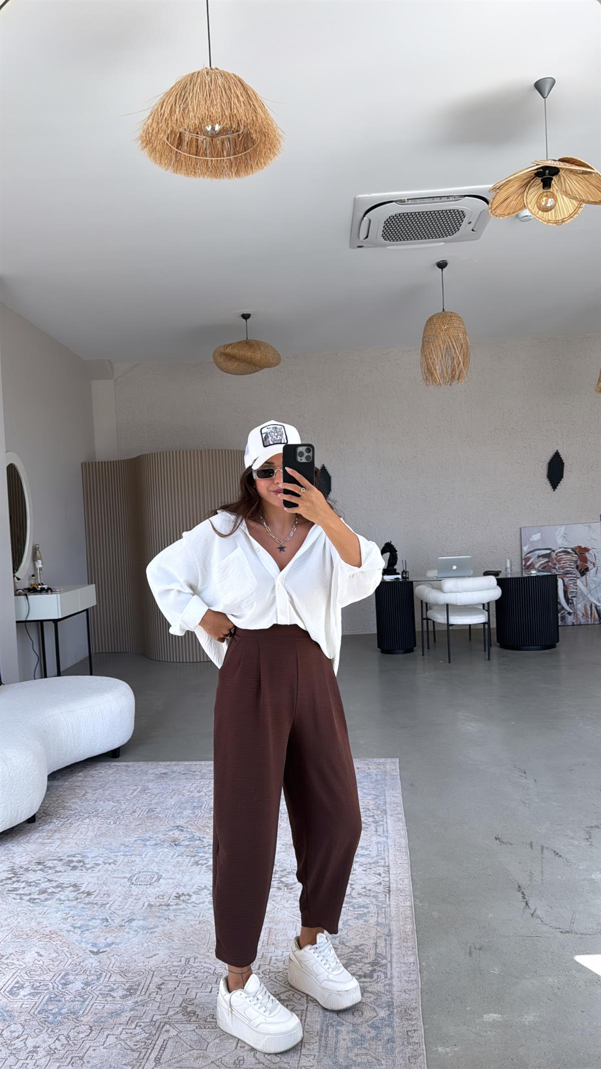 Kahverengi Aerobin Harem Pantolon