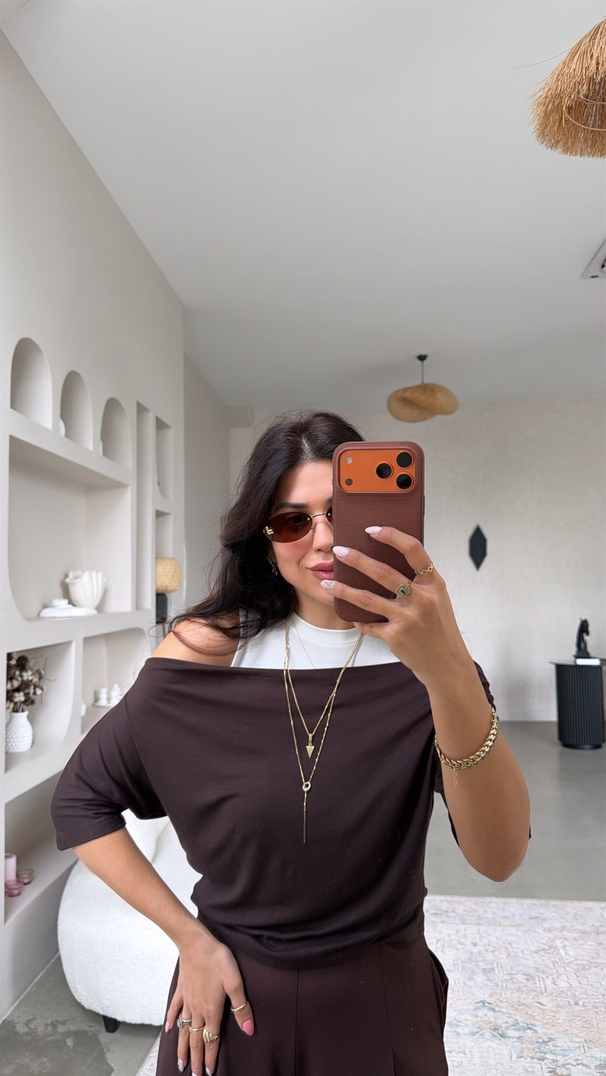 Kahverengi Atletli Modal İkili Bluz