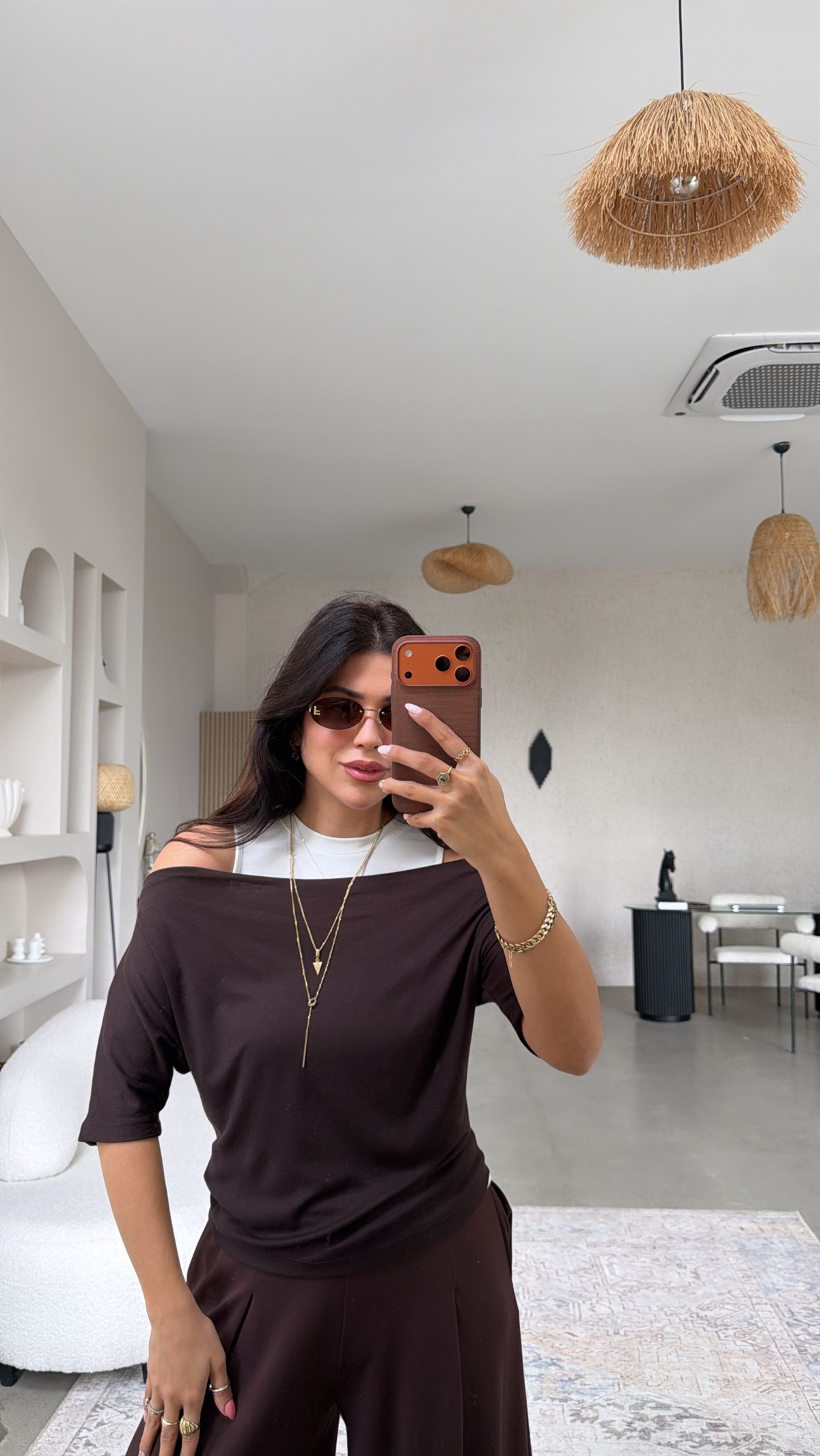 Kahverengi Atletli Modal İkili Bluz