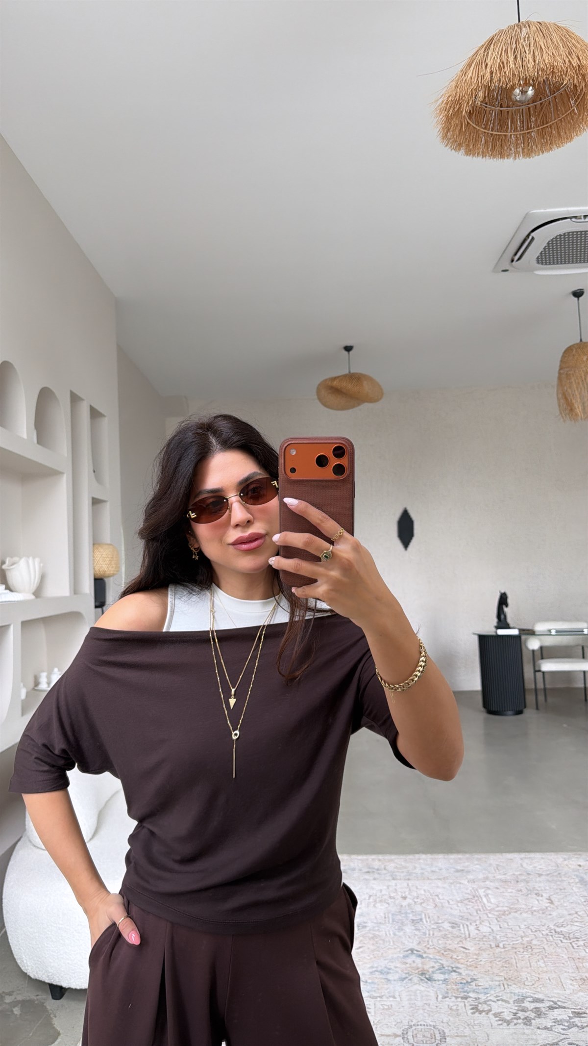 Kahverengi Atletli Modal İkili Bluz