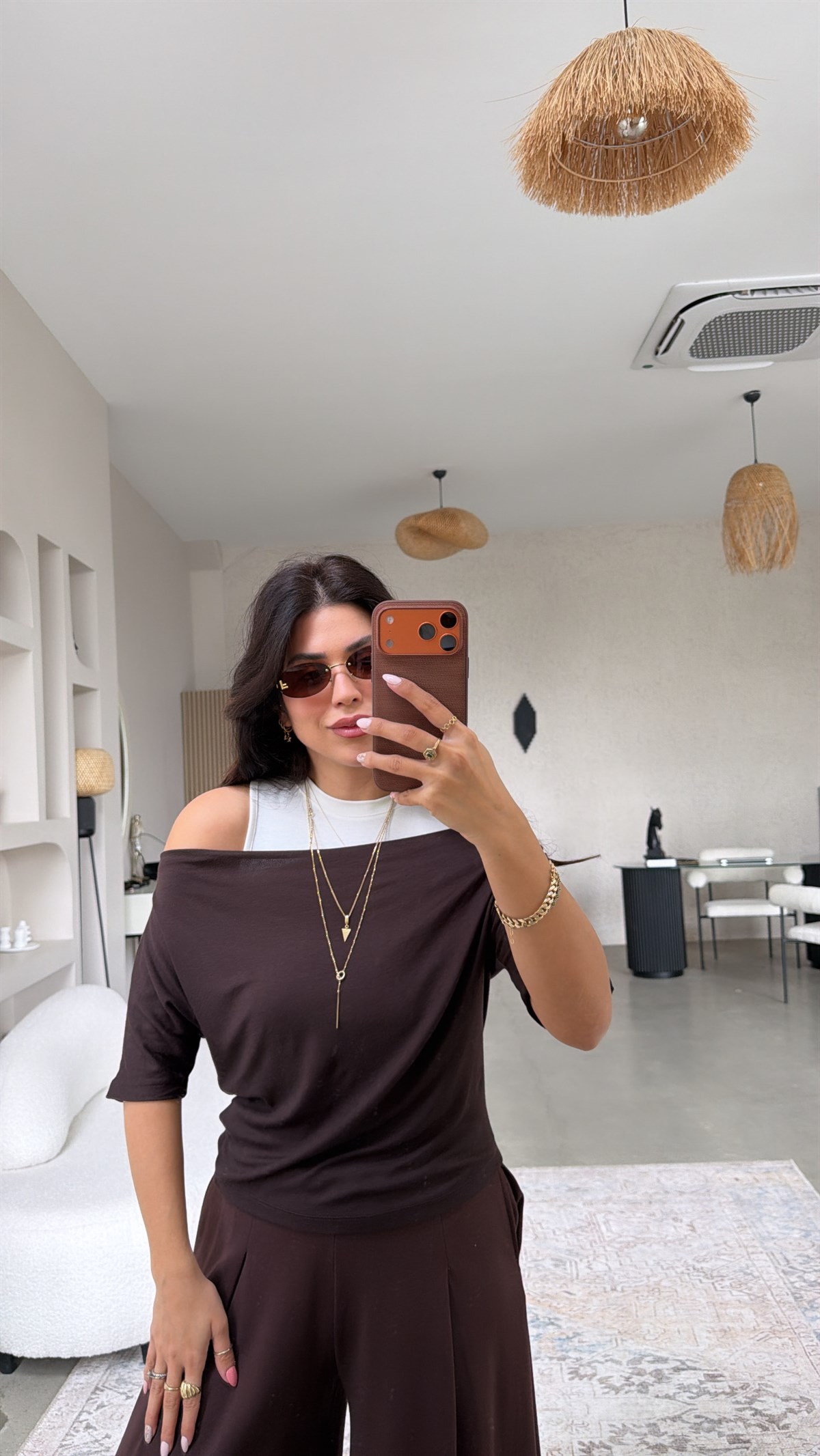 Kahverengi Atletli Modal İkili Bluz