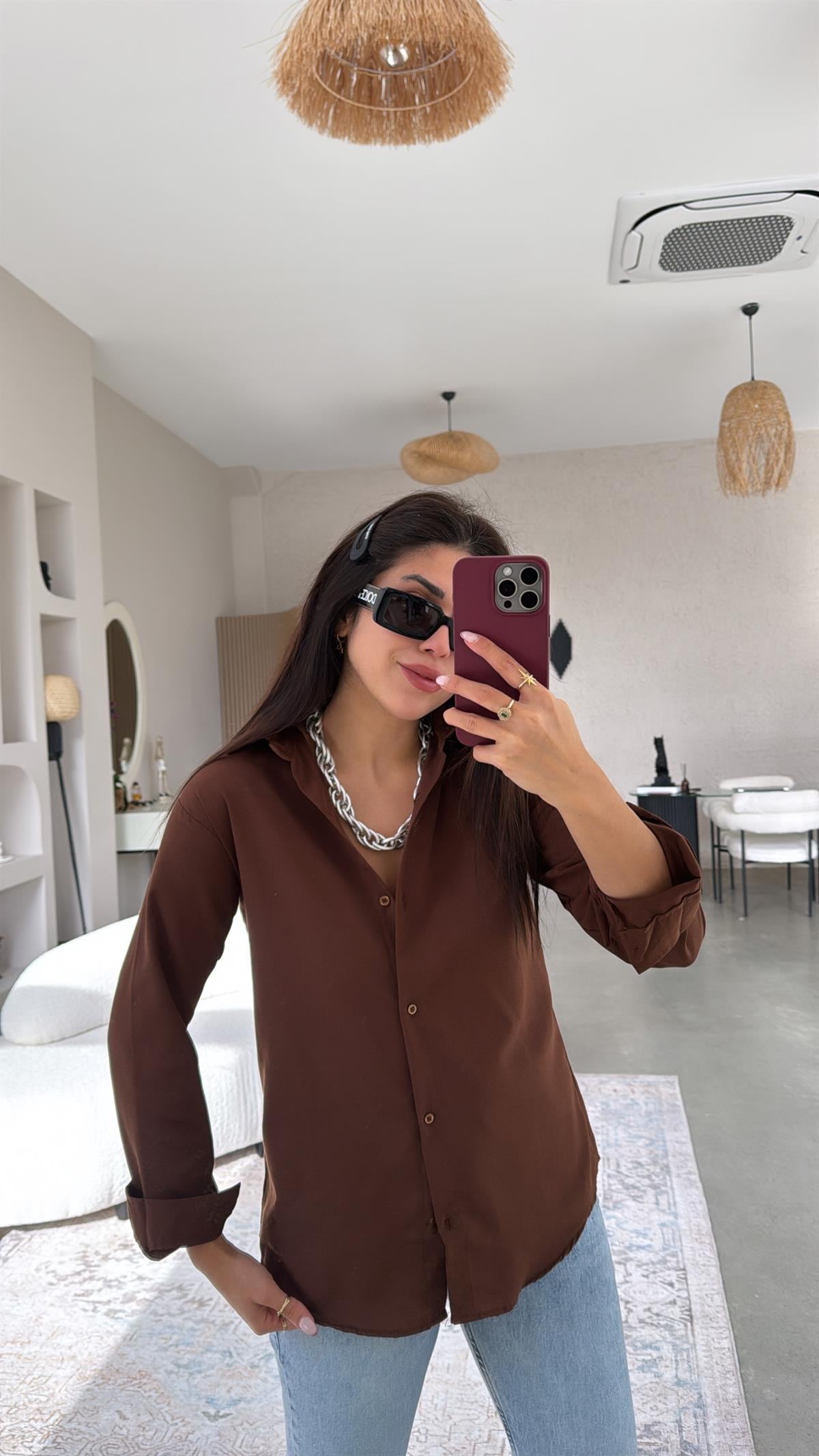 Kahverengi Basic Gömlek