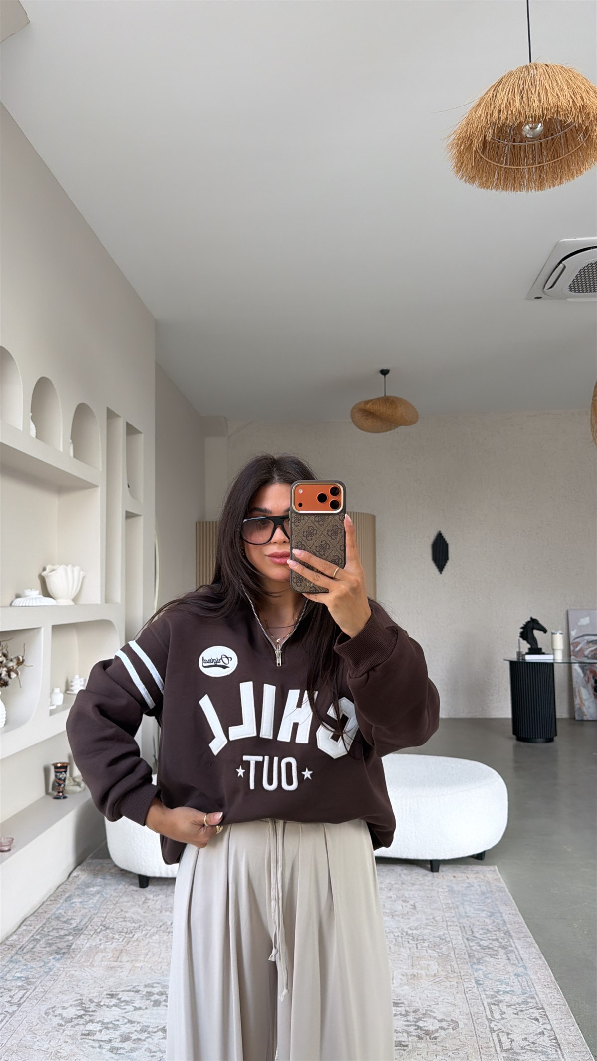 Kahverengi Chill Out Üç İplik Şardonlu Sweatshirt