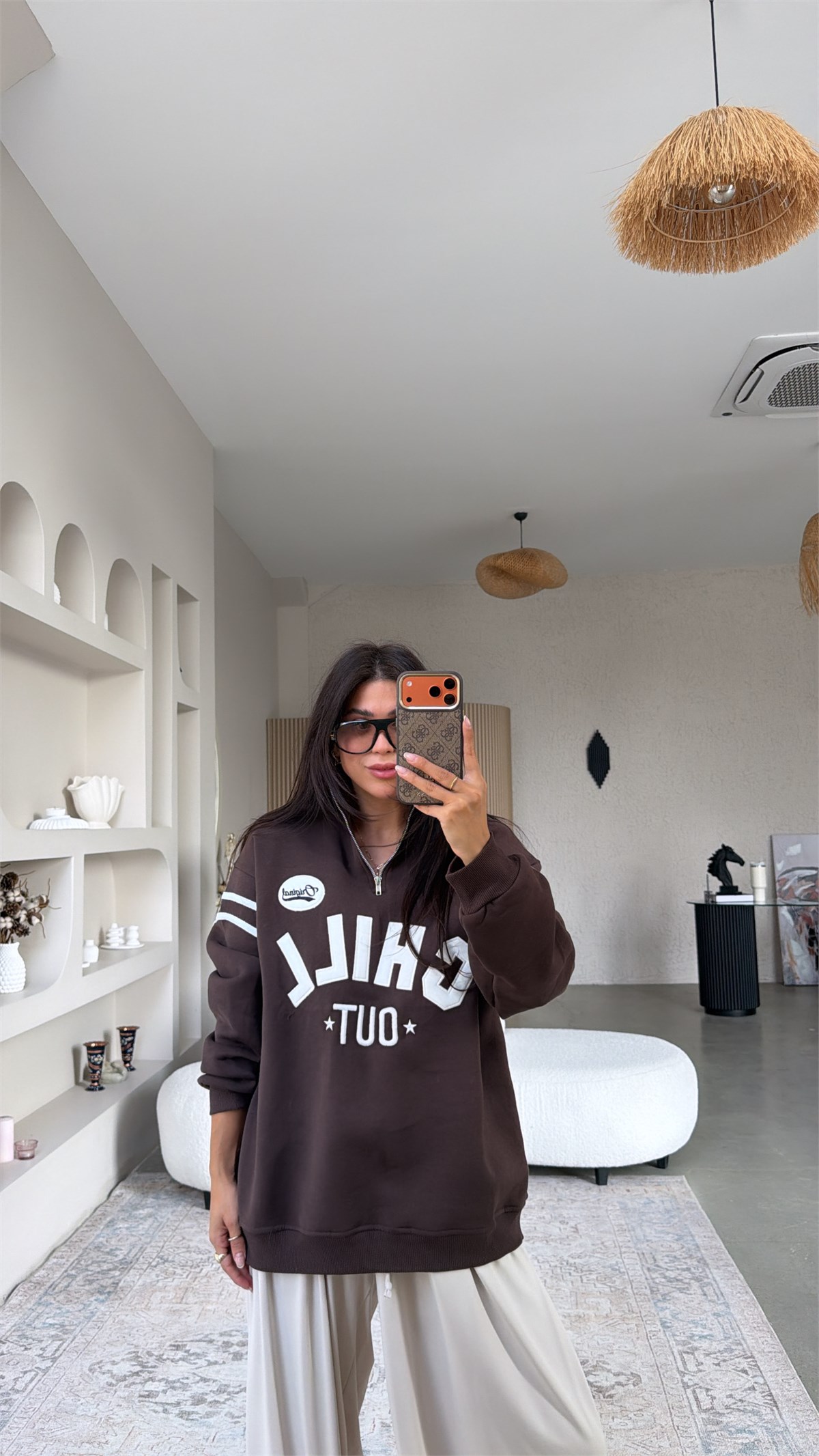 Kahverengi Chill Out Üç İplik Şardonlu Sweatshirt