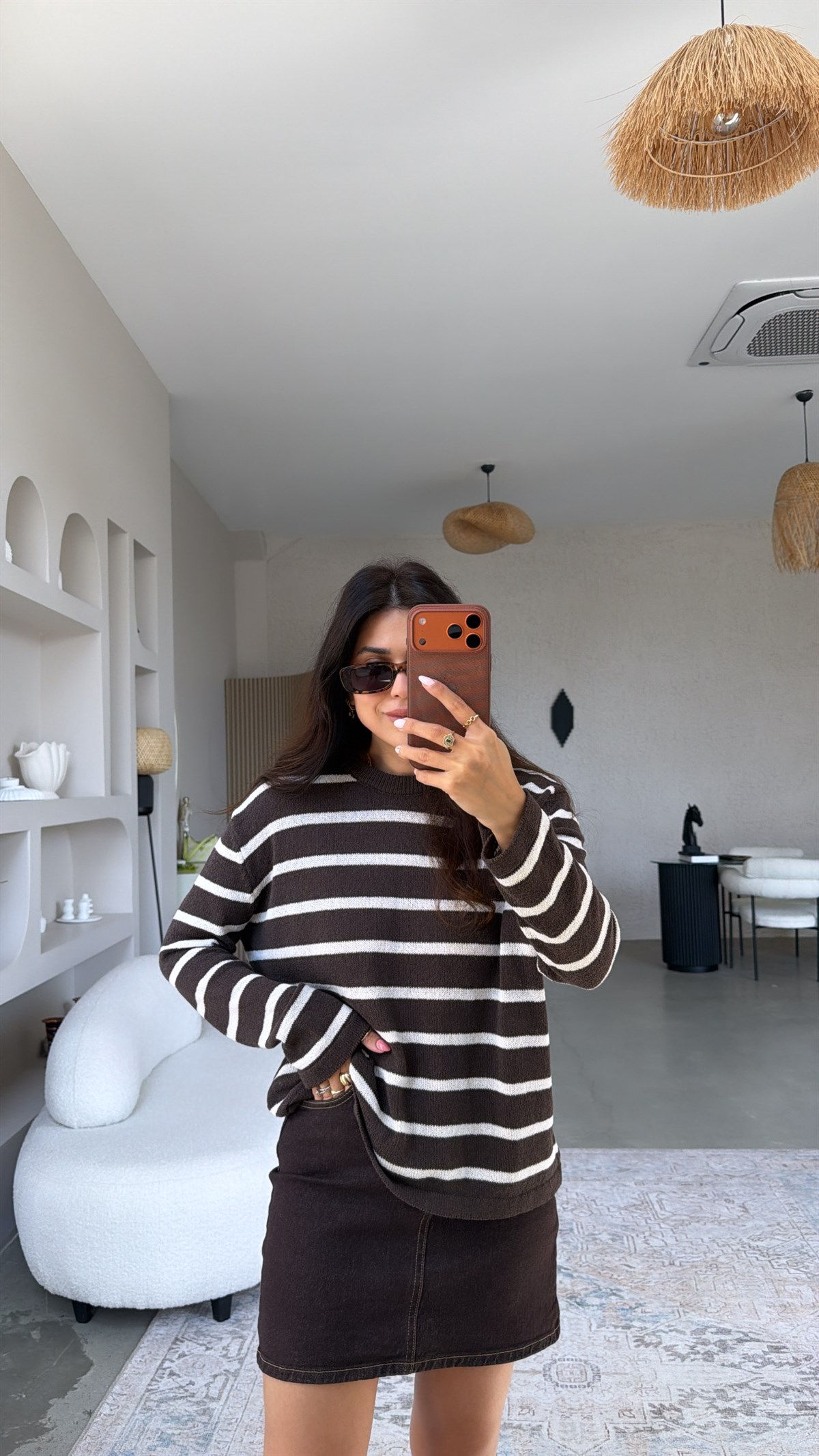 Kahverengi Çizgili Baharlık Triko