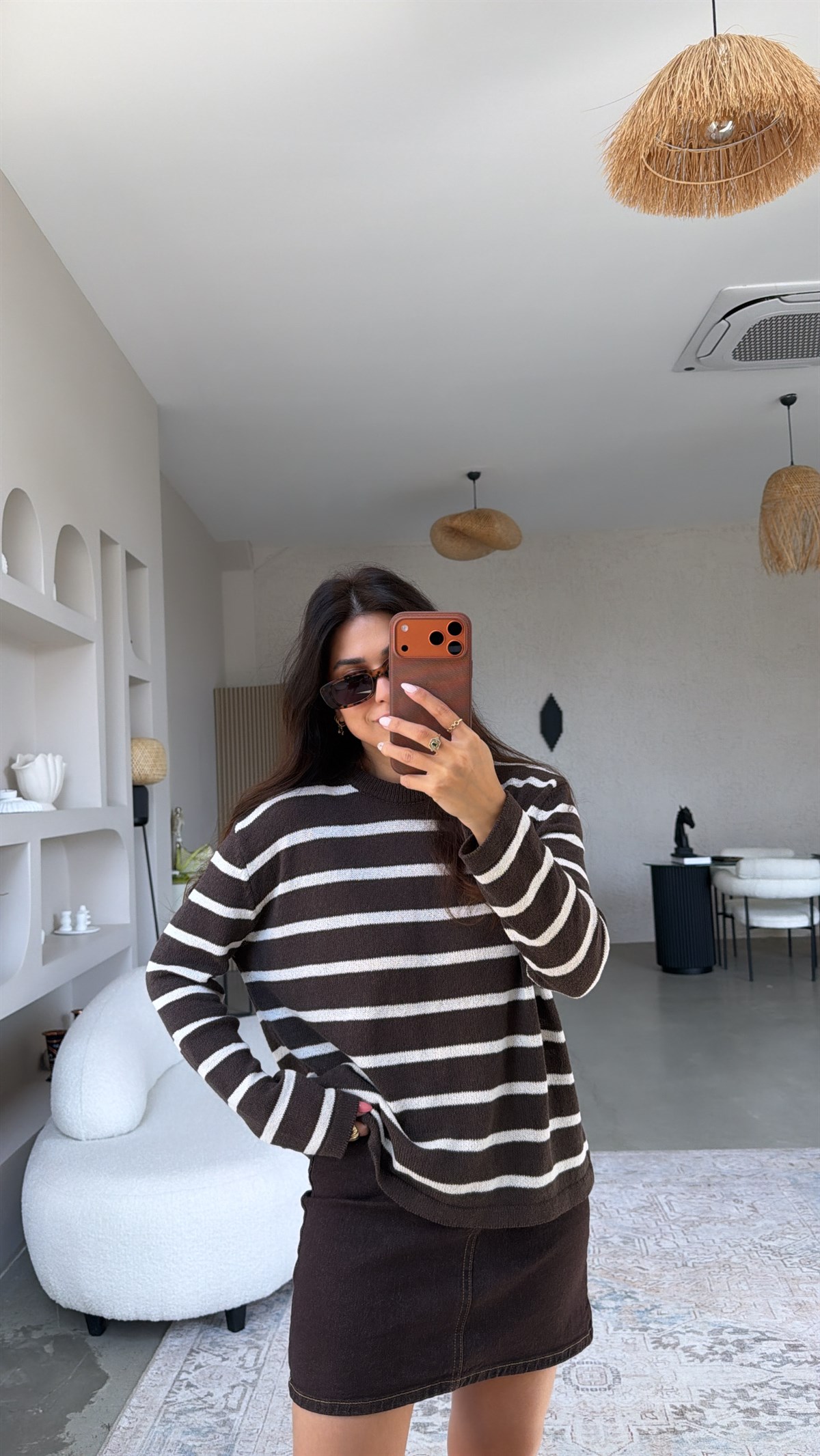Kahverengi Çizgili Baharlık Triko