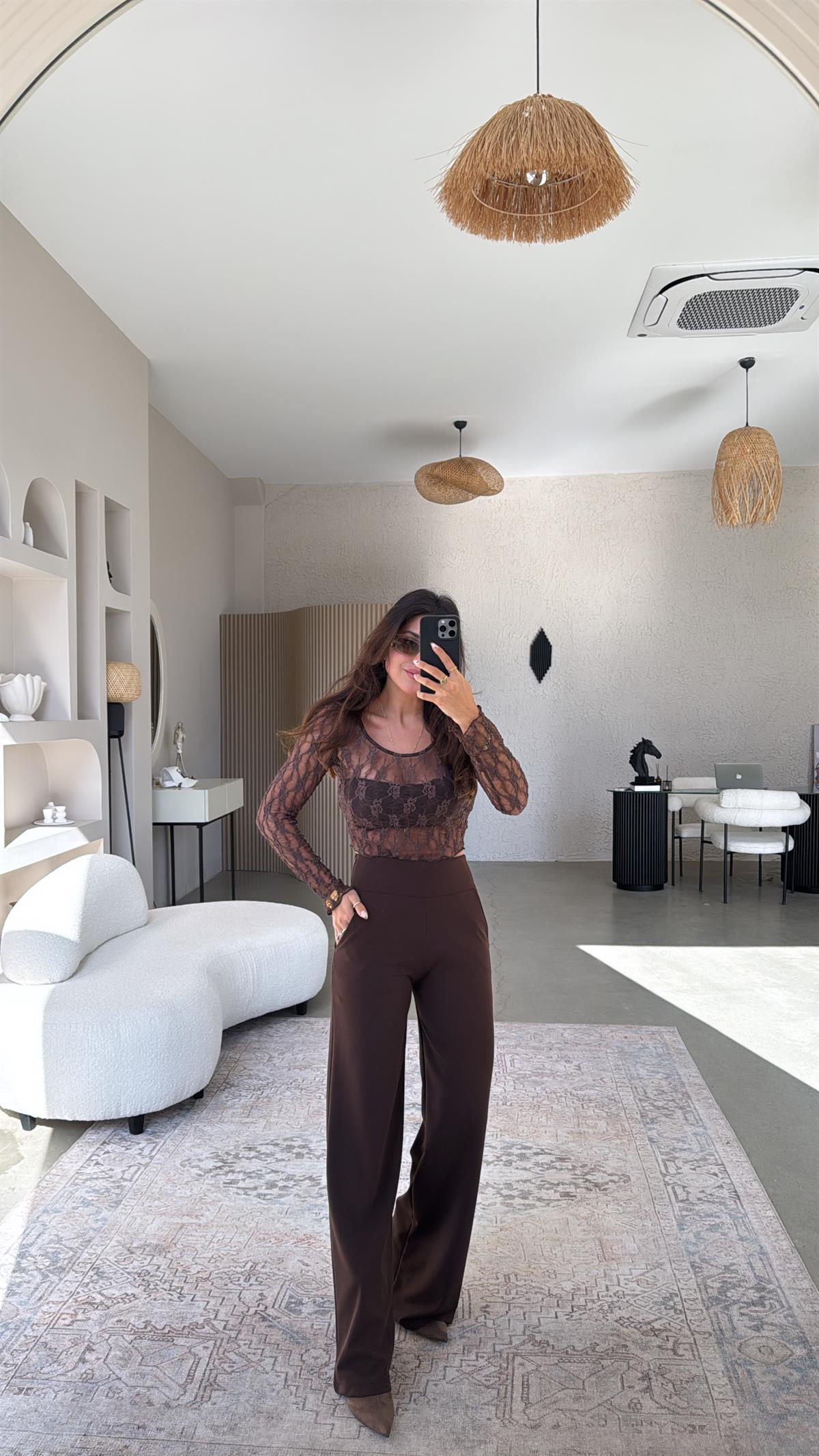 Kahverengi Dantel Bluz