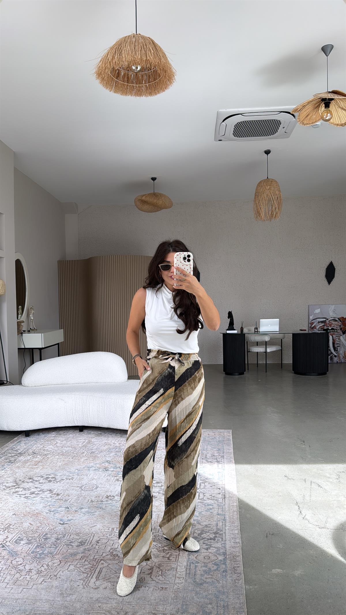 Kahverengi Desenli Salaş Pantolon