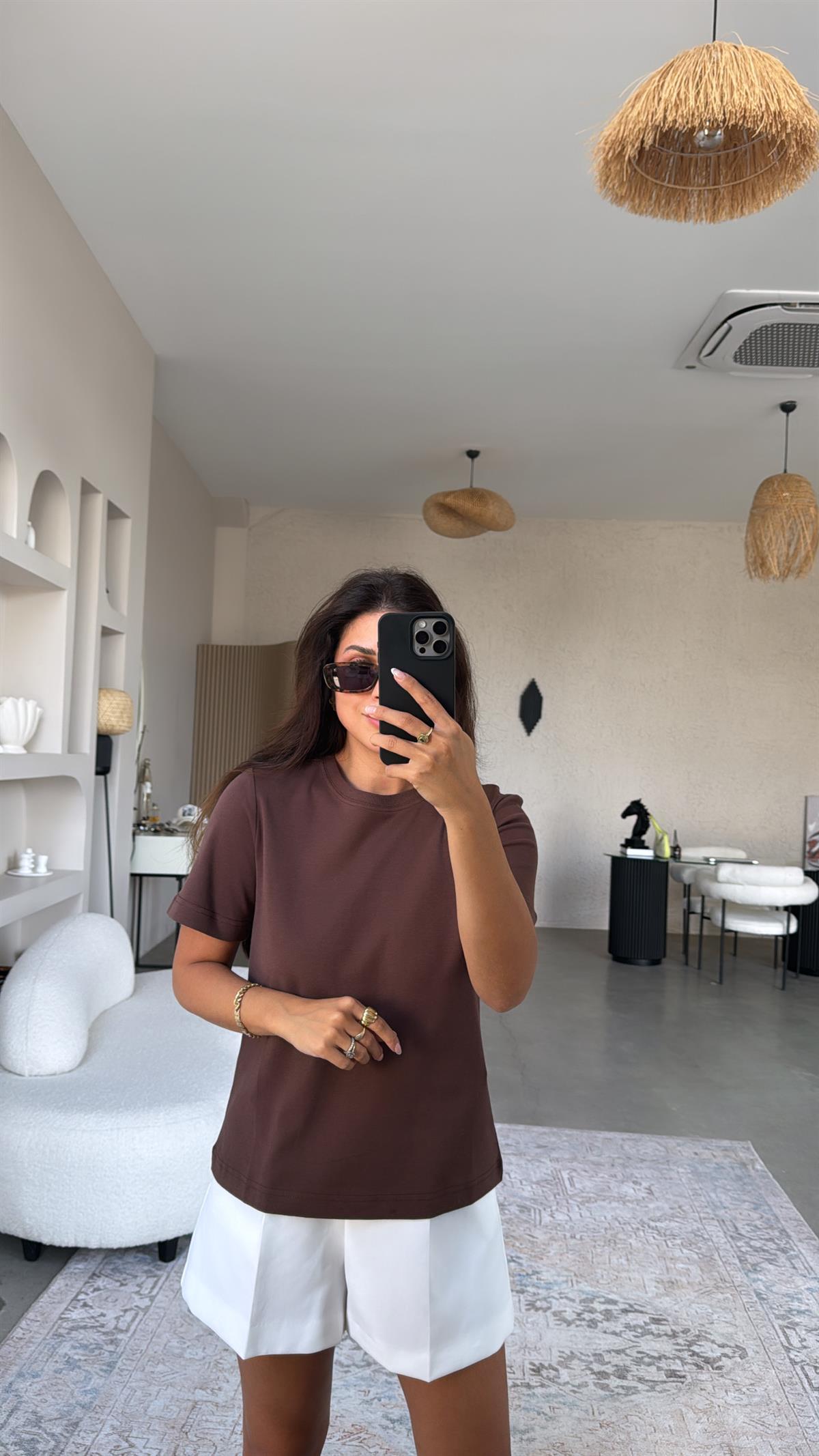 Kahverengi Dlv Basic Pamuk Tshirt