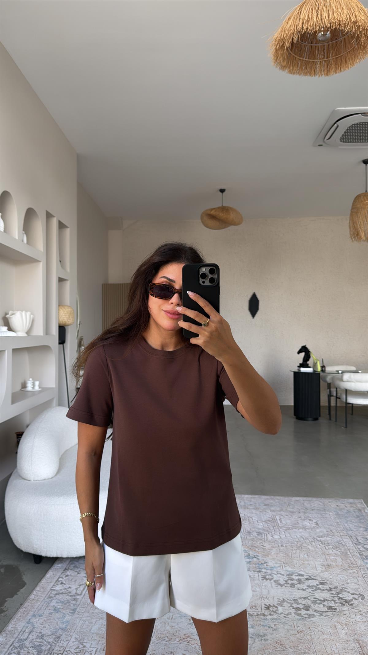 Kahverengi Dlv Basic Pamuk Tshirt