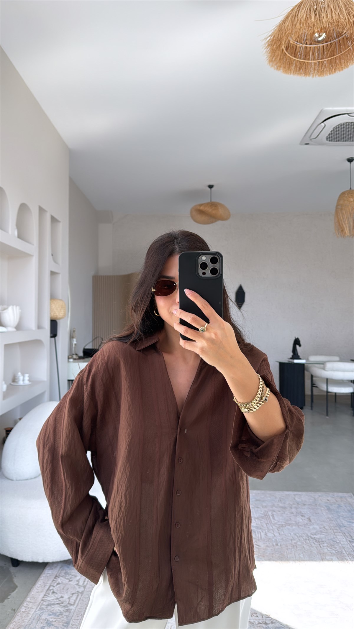 Kahverengi Dokulu Premium Gömlek