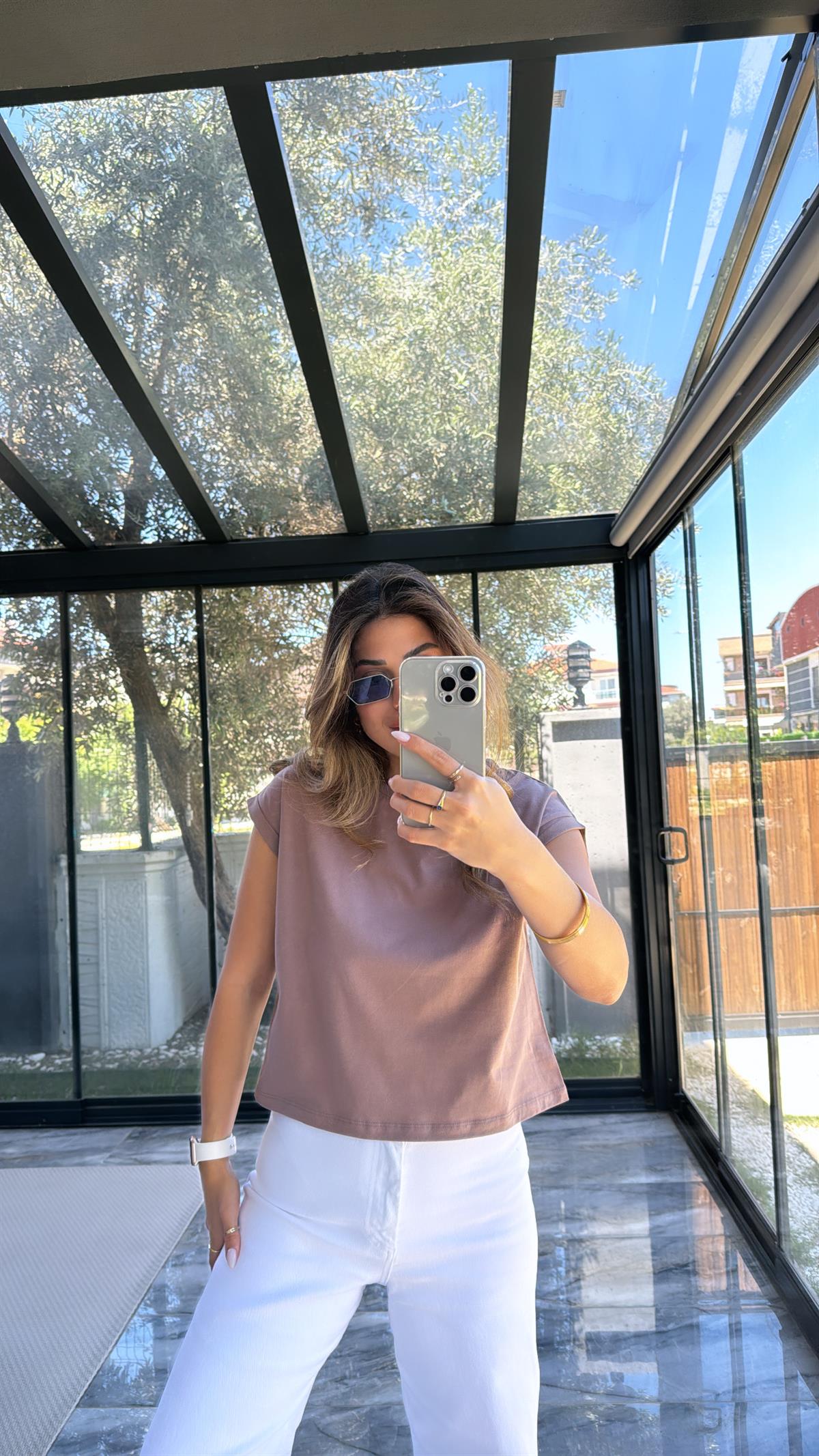 Kahverengi Duble Kol Basic Tshirt