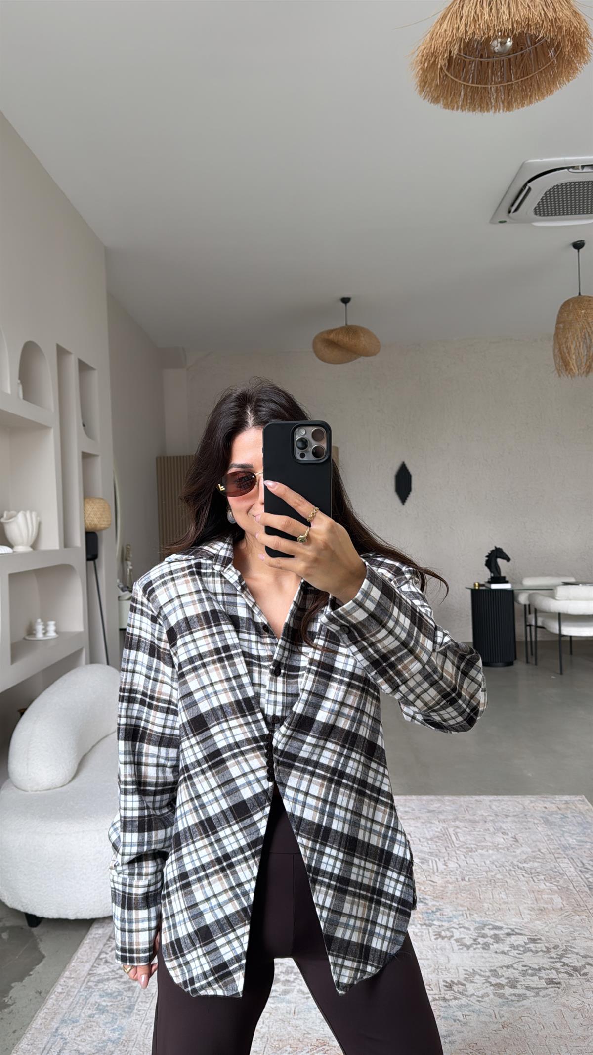 Kahverengi Ekose Vatkalı Tarz Gömlek