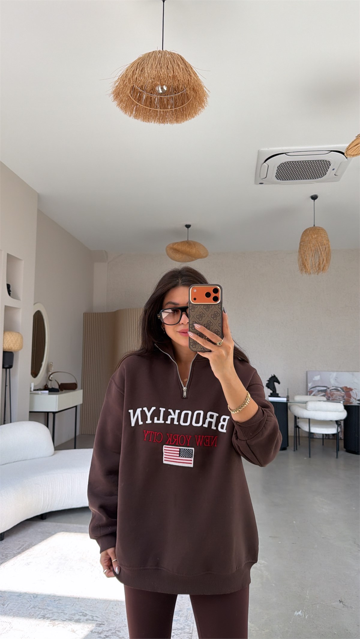 Kahverengi Fermuarlı Bny Şardonlu Sweatshirt