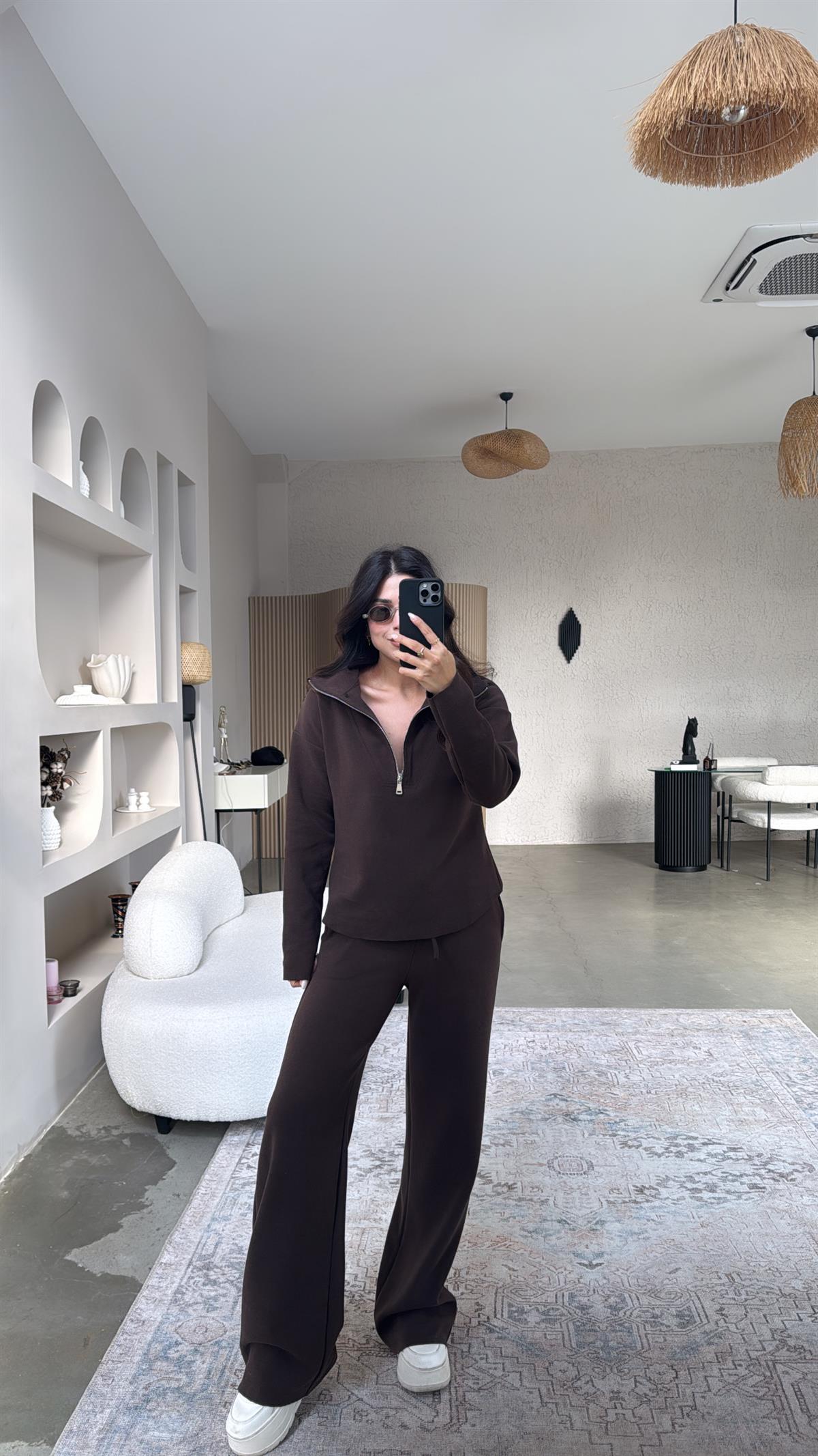 Kahverengi Fermuarlı Selanik Takım