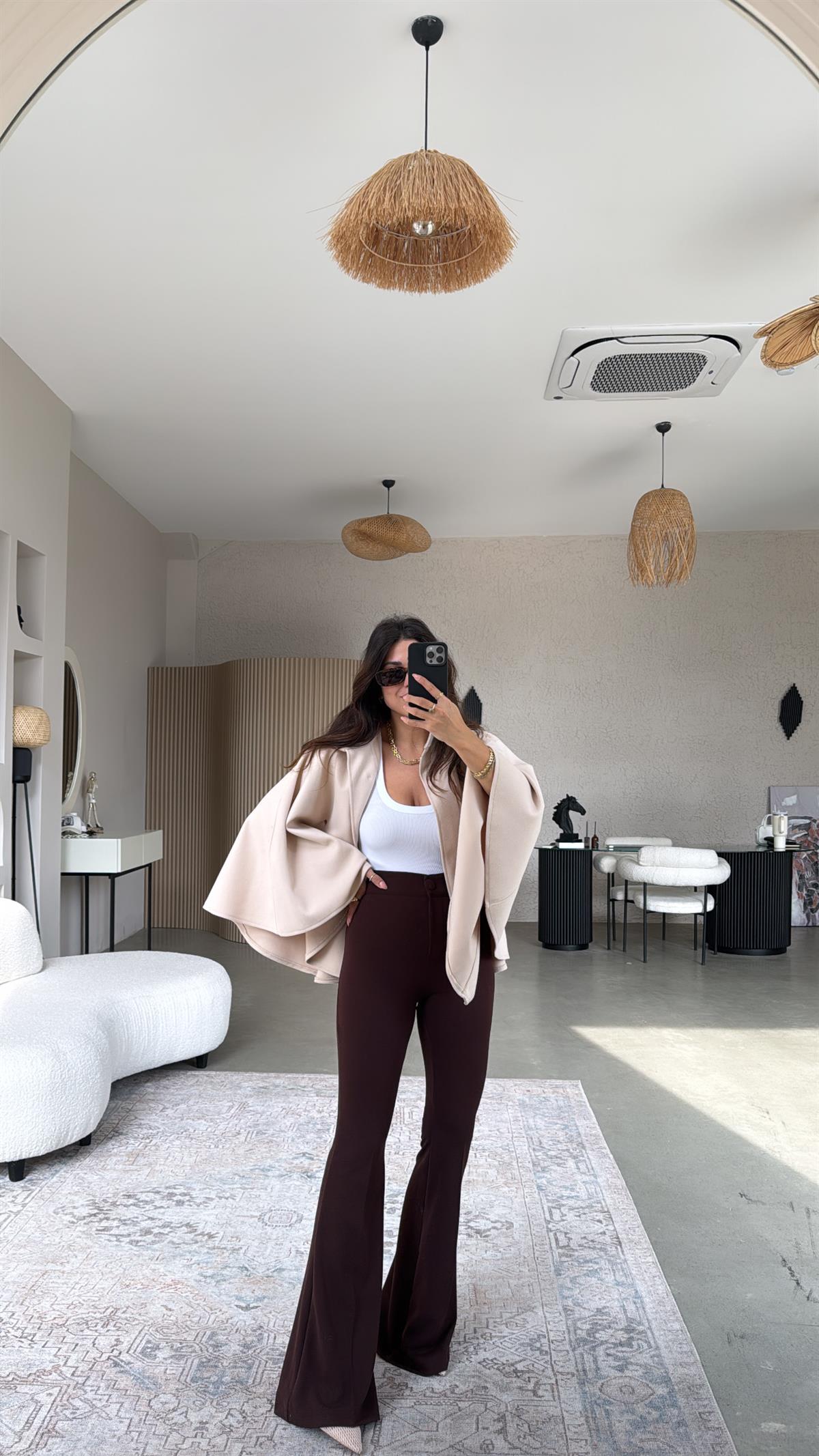 Kahverengi Fit Gösteren İspanyol Pantolon