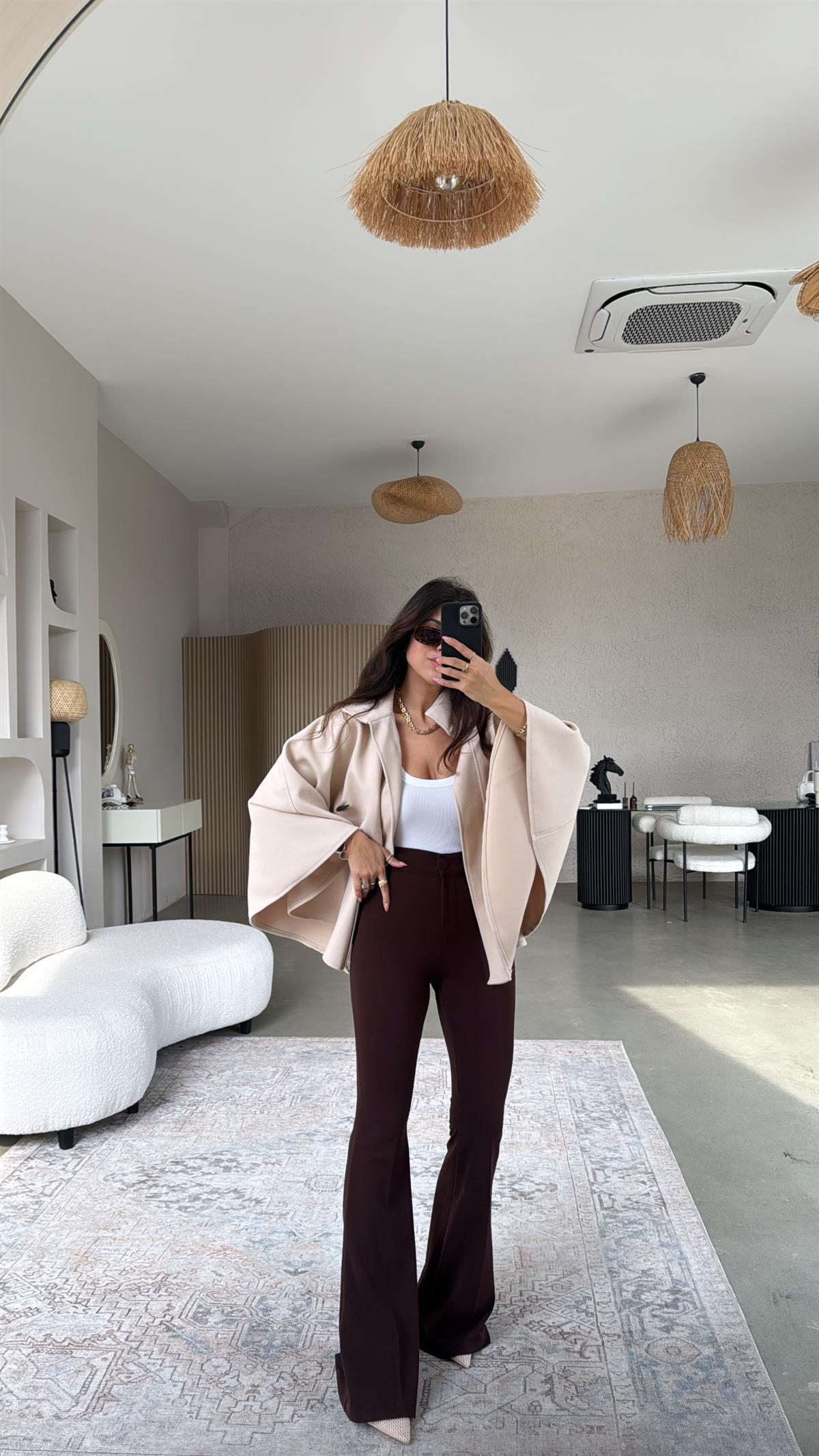 Kahverengi Fit Gösteren İspanyol Pantolon