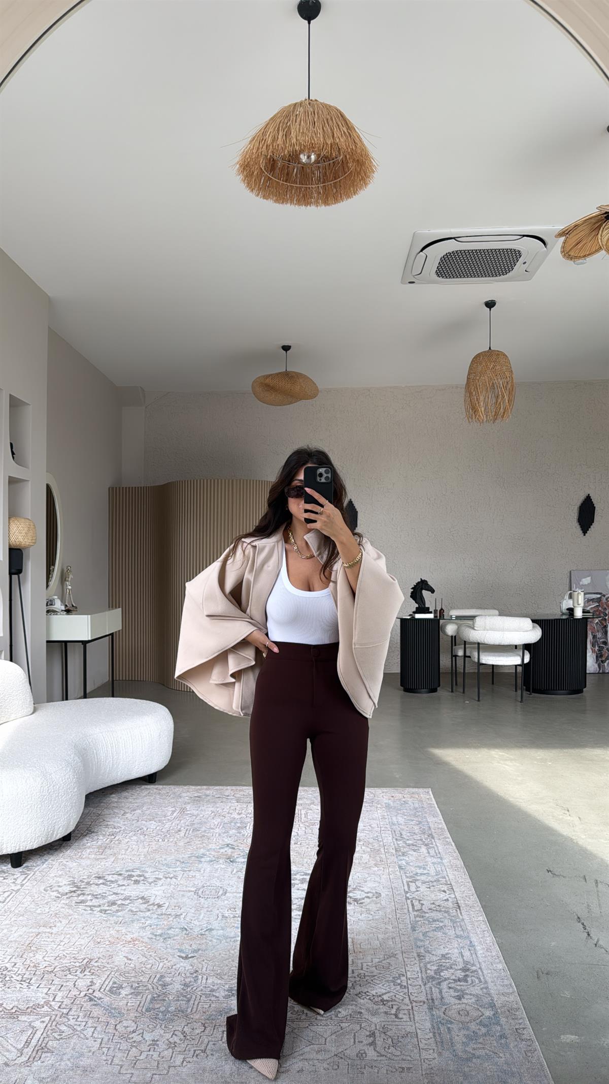 Kahverengi Fit Gösteren İspanyol Pantolon