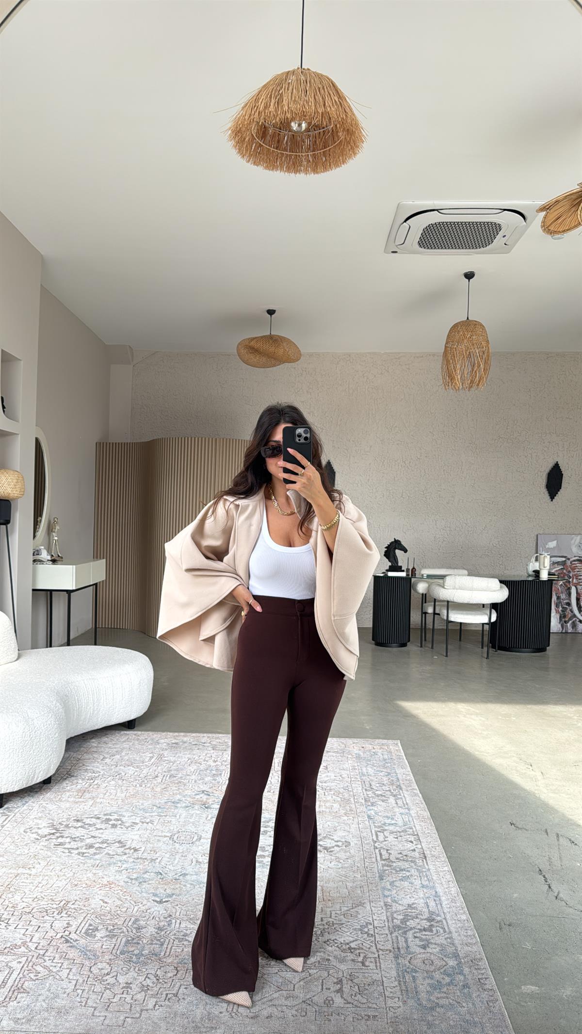 Kahverengi Fit Gösteren İspanyol Pantolon